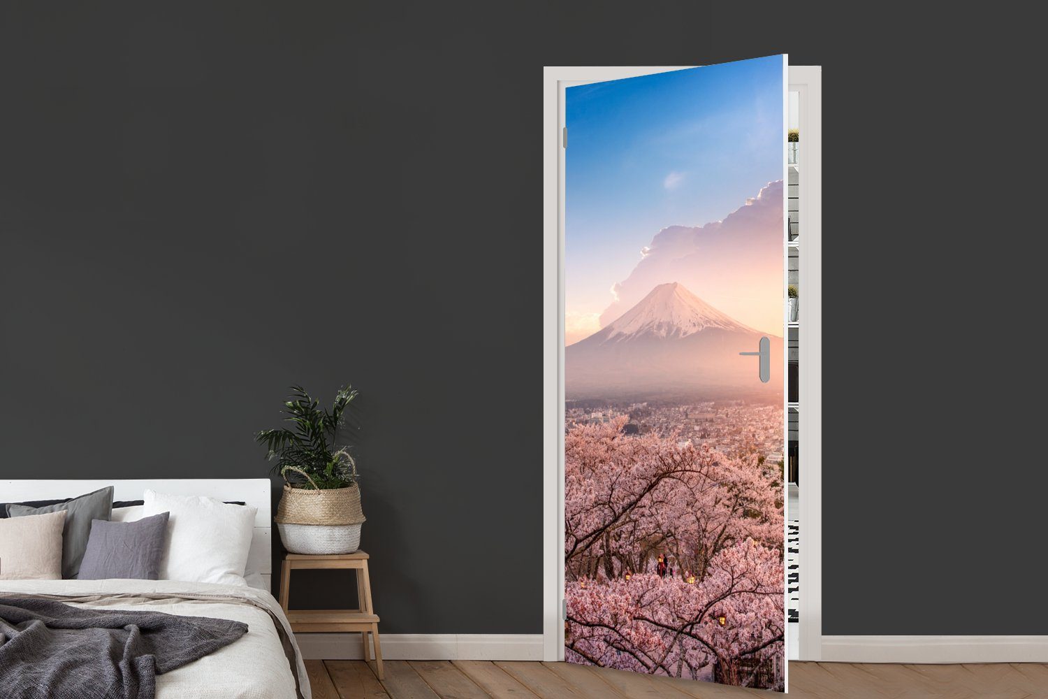 MuchoWow Türtapete Pagode Fuji für - Tür, bedruckt, St), - Türaufkleber, - Matt, cm Japan, Fototapete 75x205 (1 Blütenzweige - Sakura