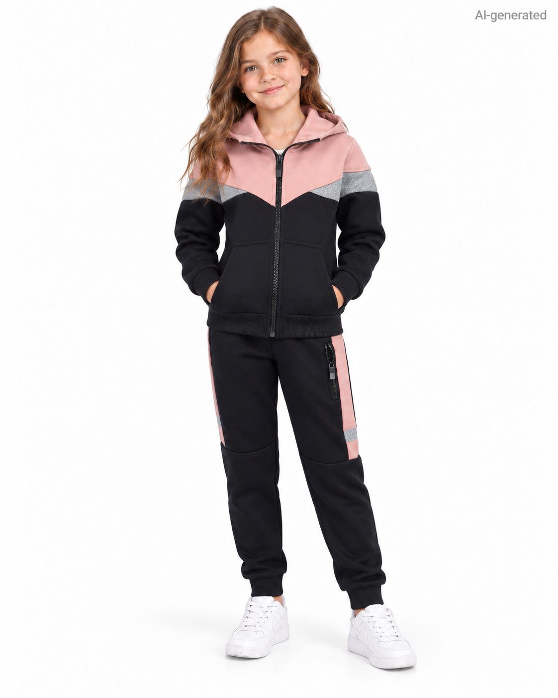 Girls Fashion Sweatanzug Mädchen Trainingsanzug 2-teilig MF293e (Set, Kapuzenjacke und Jogginghose)