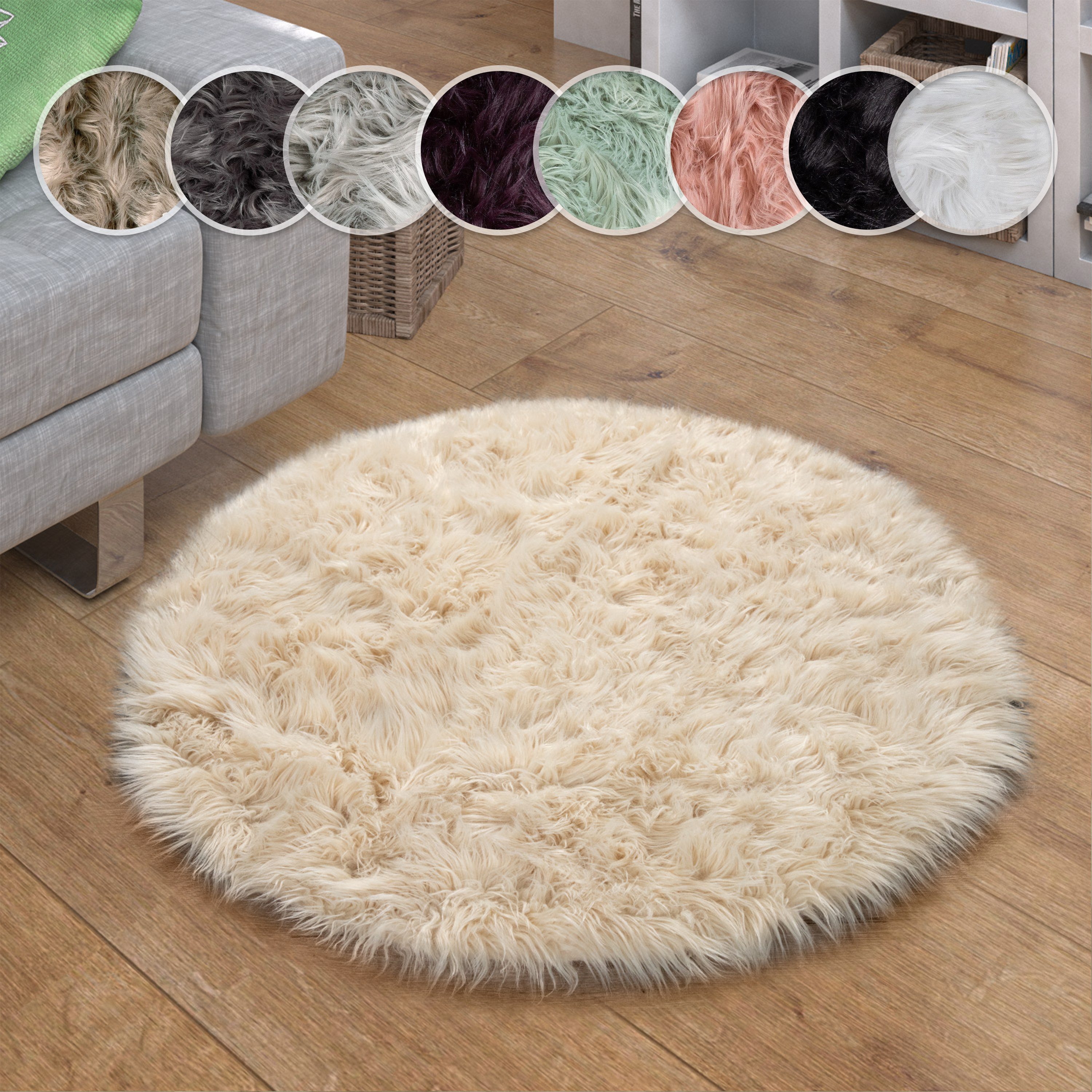 Paco Home Fellteppich Playa 960, rund, Höhe: 64 mm, Kunstfell, Flokati-Opti günstig online kaufen