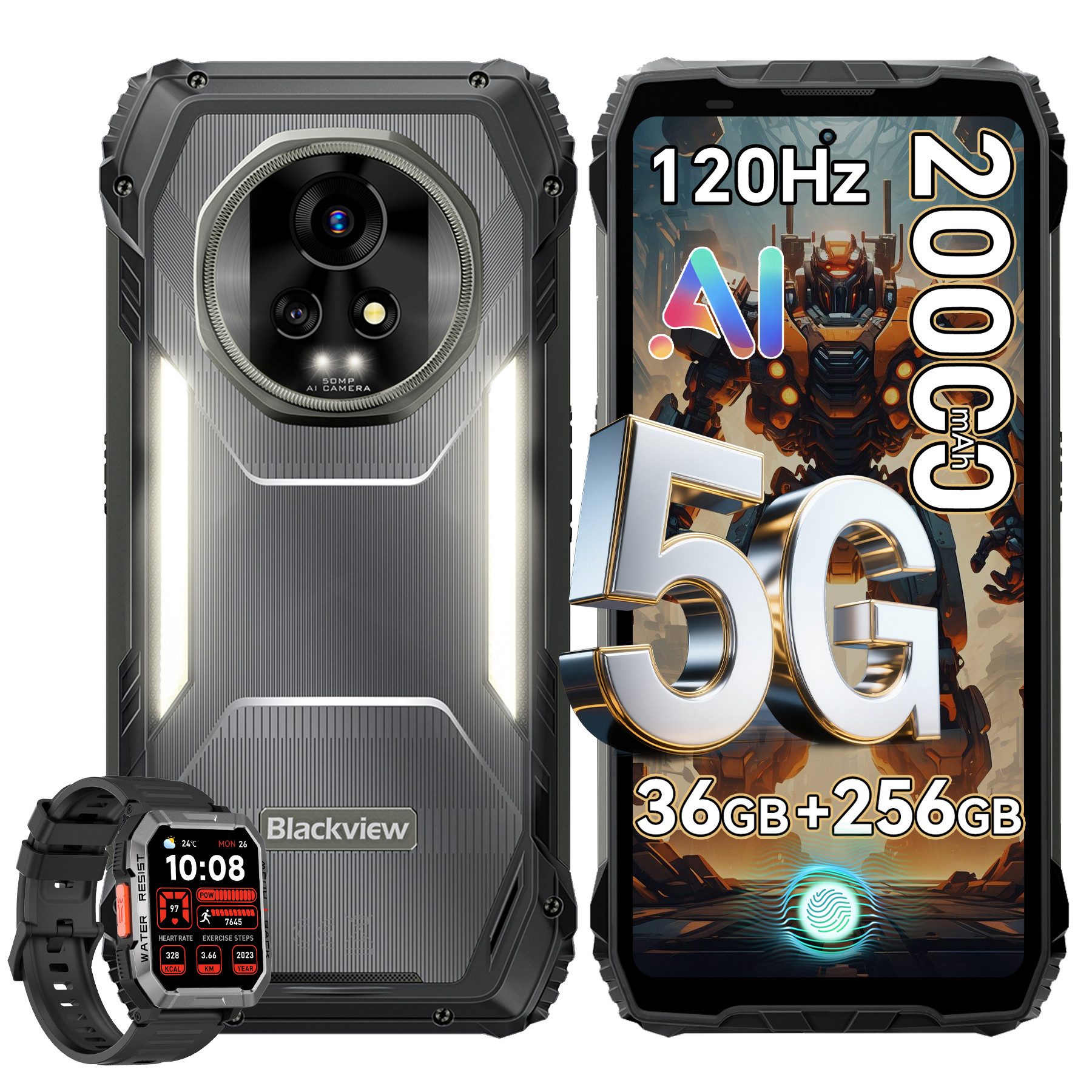 blackview XPLORE 2 Dimensity 8300 IP69K Outdoor Smartphone (6,73 Zoll, 256 GB Speicherplatz, 50 MP Kamera, 6.73", 120Hz, 4K, 5G, 20000mAh& 120W, Dual 50MP+20MP)