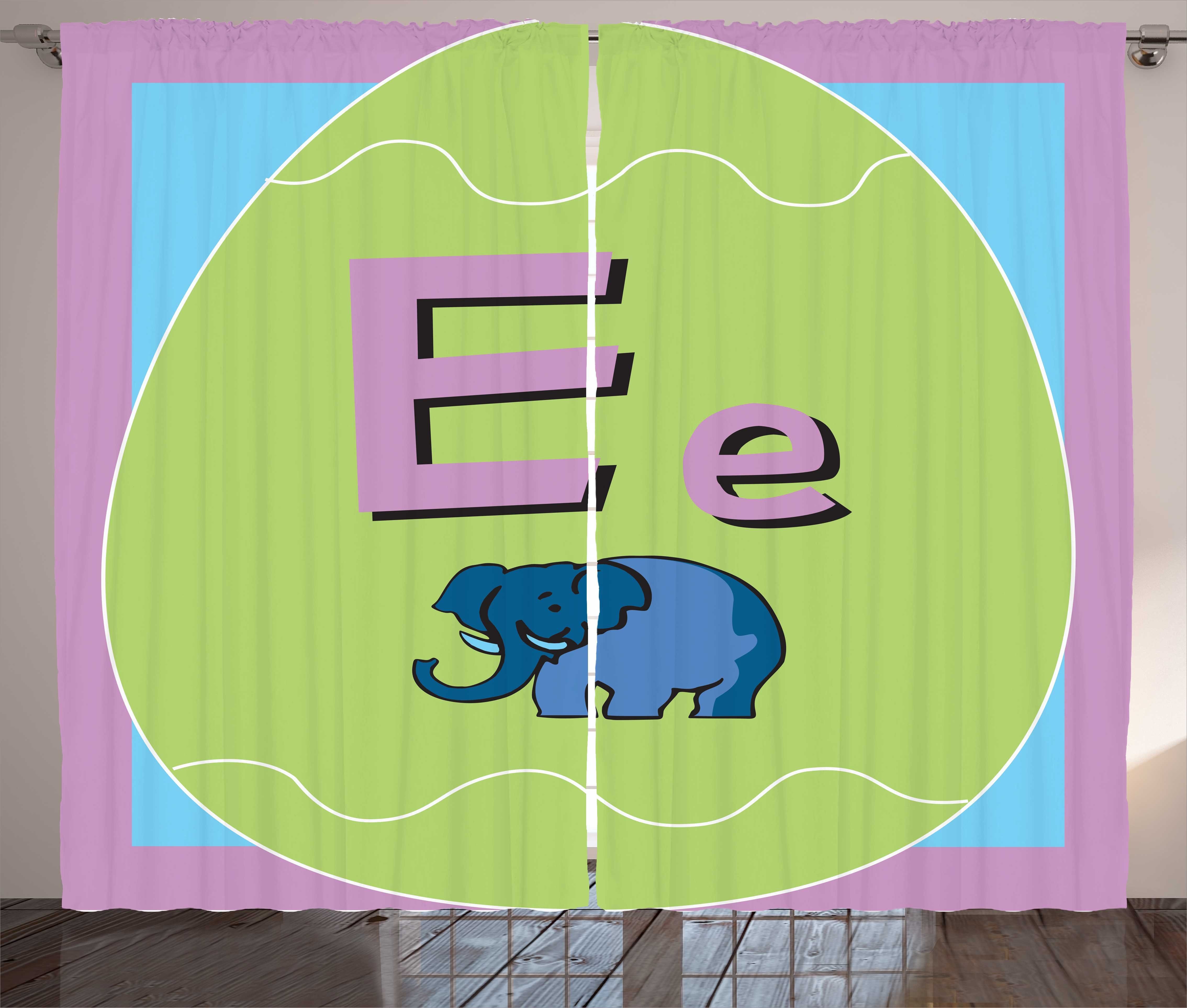 Gardine Schlafzimmer Kräuselband Vorhang mit Schlaufen und Haken, Abakuhaus, Elefant Tier- und Buchstabe E in Egg