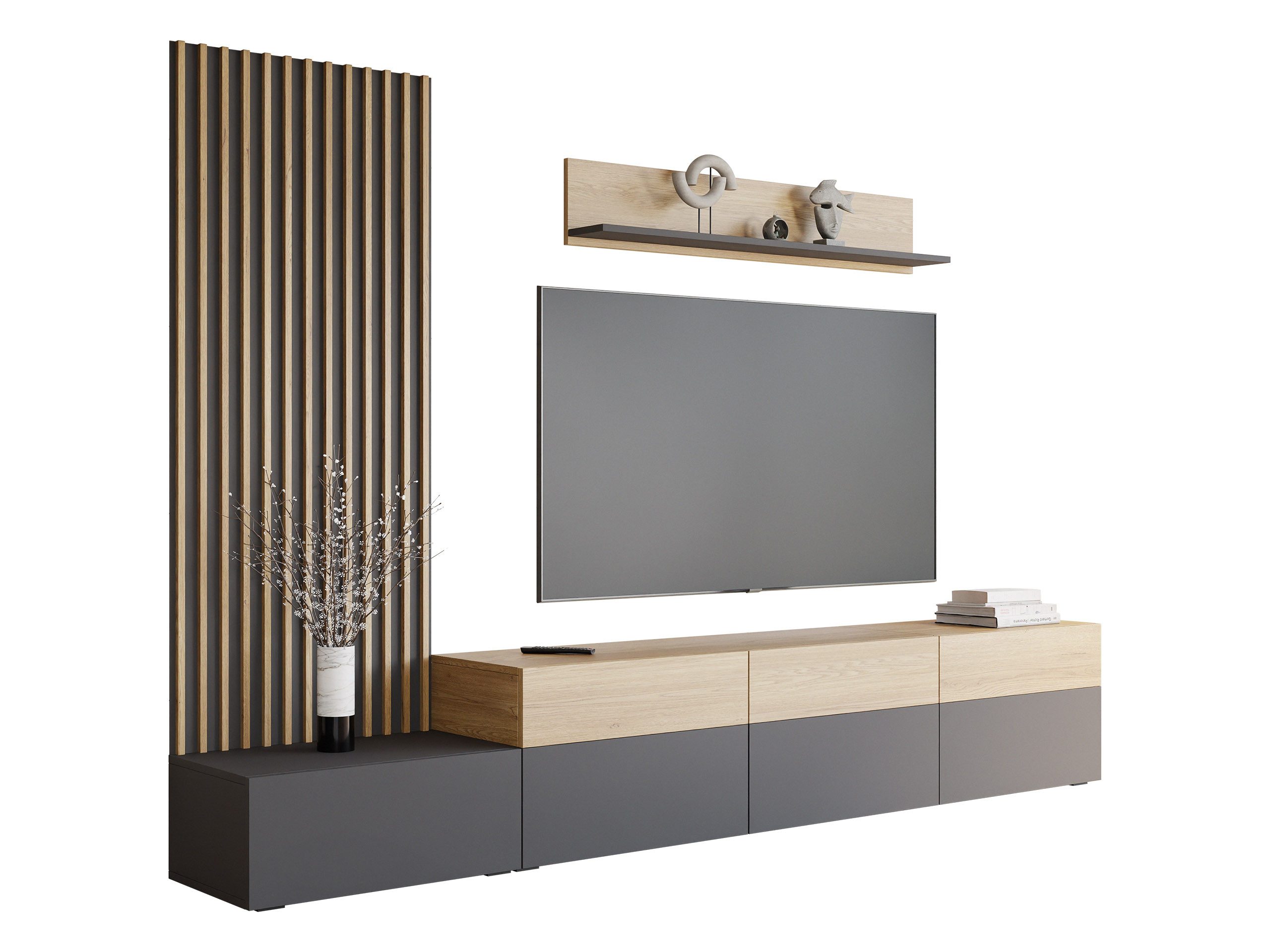 MIRJAN24 Wohnwand Narezi II, (TV-Lowboard, Wandboard, Wandpaneel), Grifflos günstig online kaufen