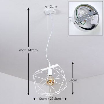 hofstein Pendelleuchte »Burolo« Hängelampe aus Metall in Weiß, ohne Leuchtmittel, E27, verstellbare Pendellampe in Gitter-Optik