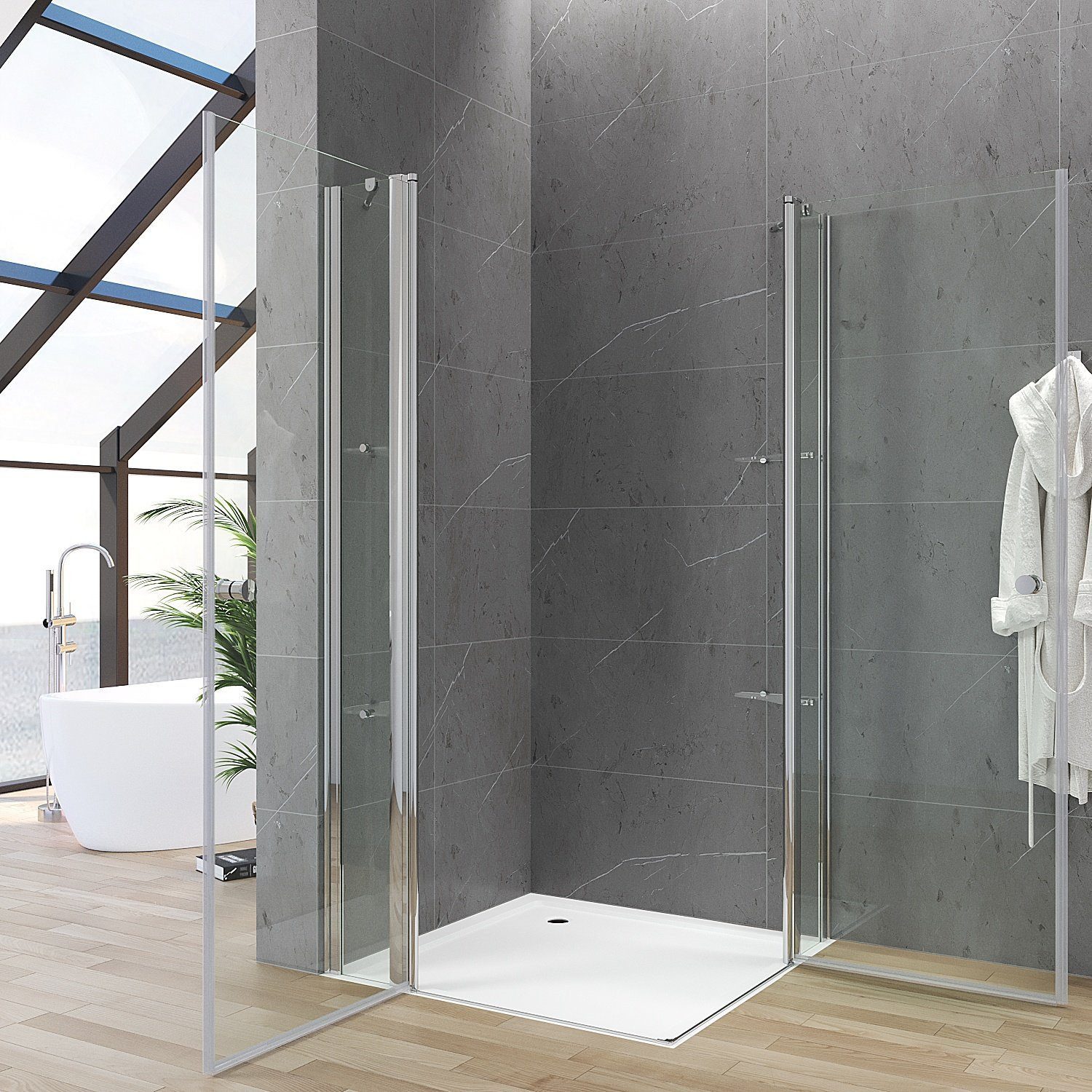 AQUABATOS Eckdusche Duschkabine Eckeinstieg Eckdusche mit Duschablagen und Festteil, BxT: 90x90 cm