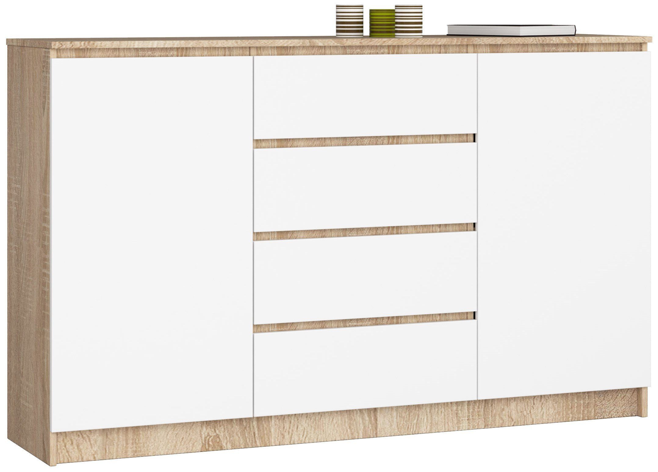 Kommode mit 4 Schubladen, zwei Schranktüren, 160 cm breit Holz Schrank