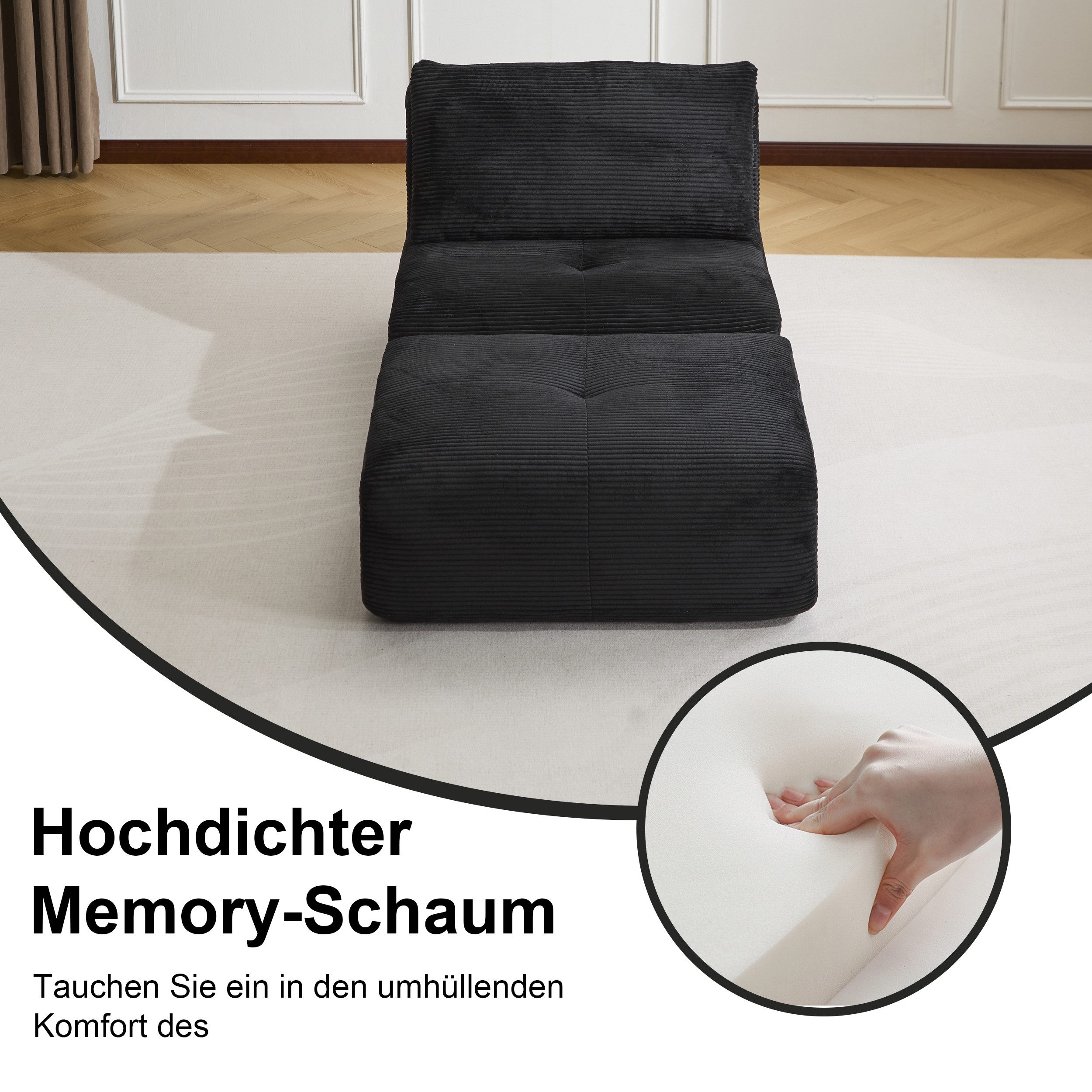 Leawin Sofa Gemütlicher Lounge Sessel mit Hocker, Cordstoff, ohne Montage, Mit Schaumstoff gepolstert, bequem für Wohn- & Schlafzimmer