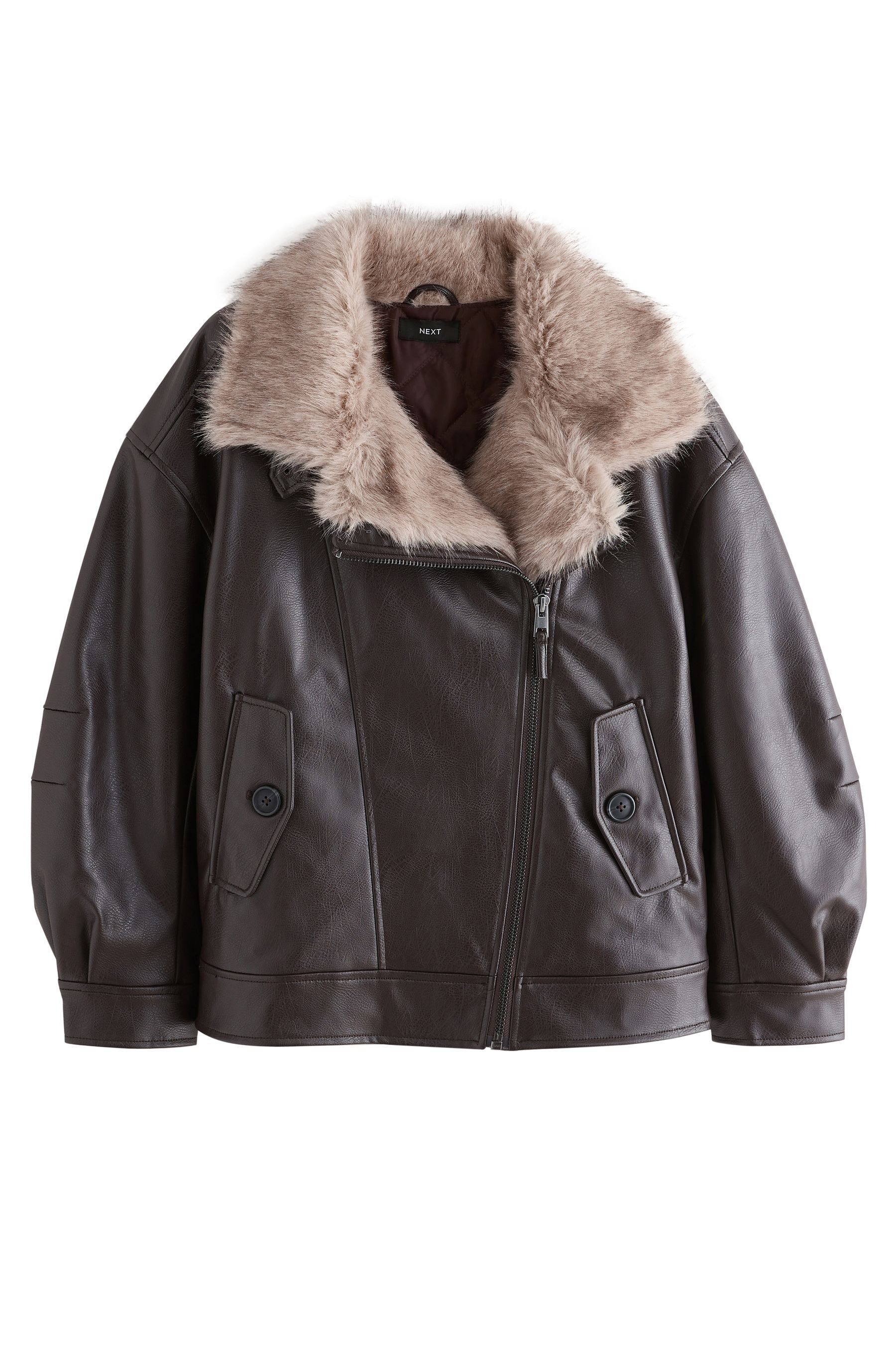 Next Fellimitatjacke Bomberjacke aus Polyurethan mit Kunstfellbesatz (1-St) günstig online kaufen