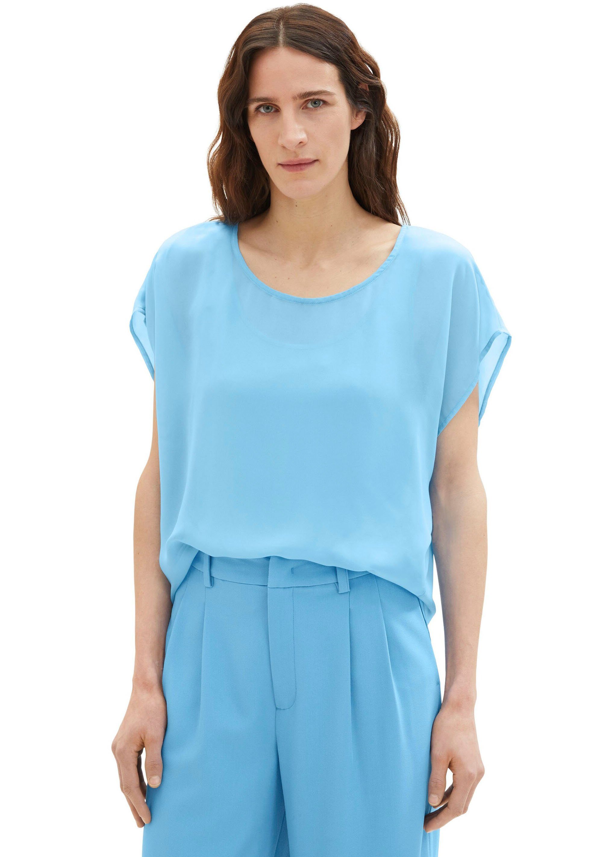 TOM TAILOR Blusenshirt in Lagenoptik soft cloud blue | T-Shirts