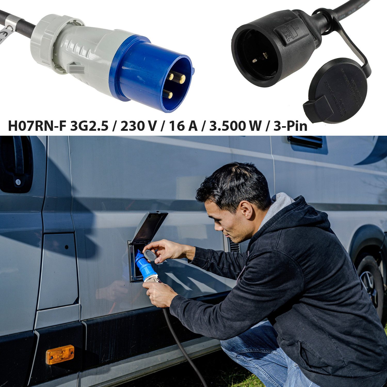 feletec CEE Adapter CEE Stecker auf Schuko Kupplung, 35cm Länge, IP44 CEE-Adapterkabel