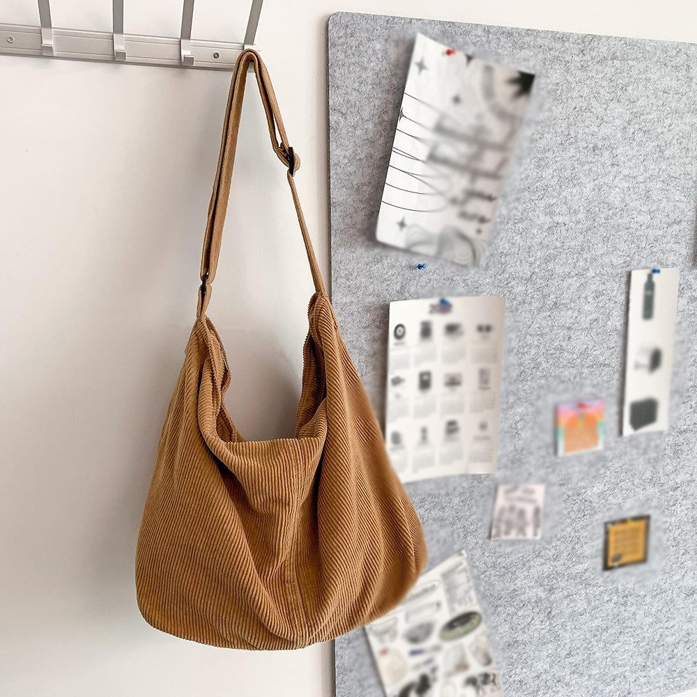 FOUORTUNATE-BEE Schultertasche Cord Umhängetasche Casual Crossbody Mode Retro große Tasche – Bild 2 von 5