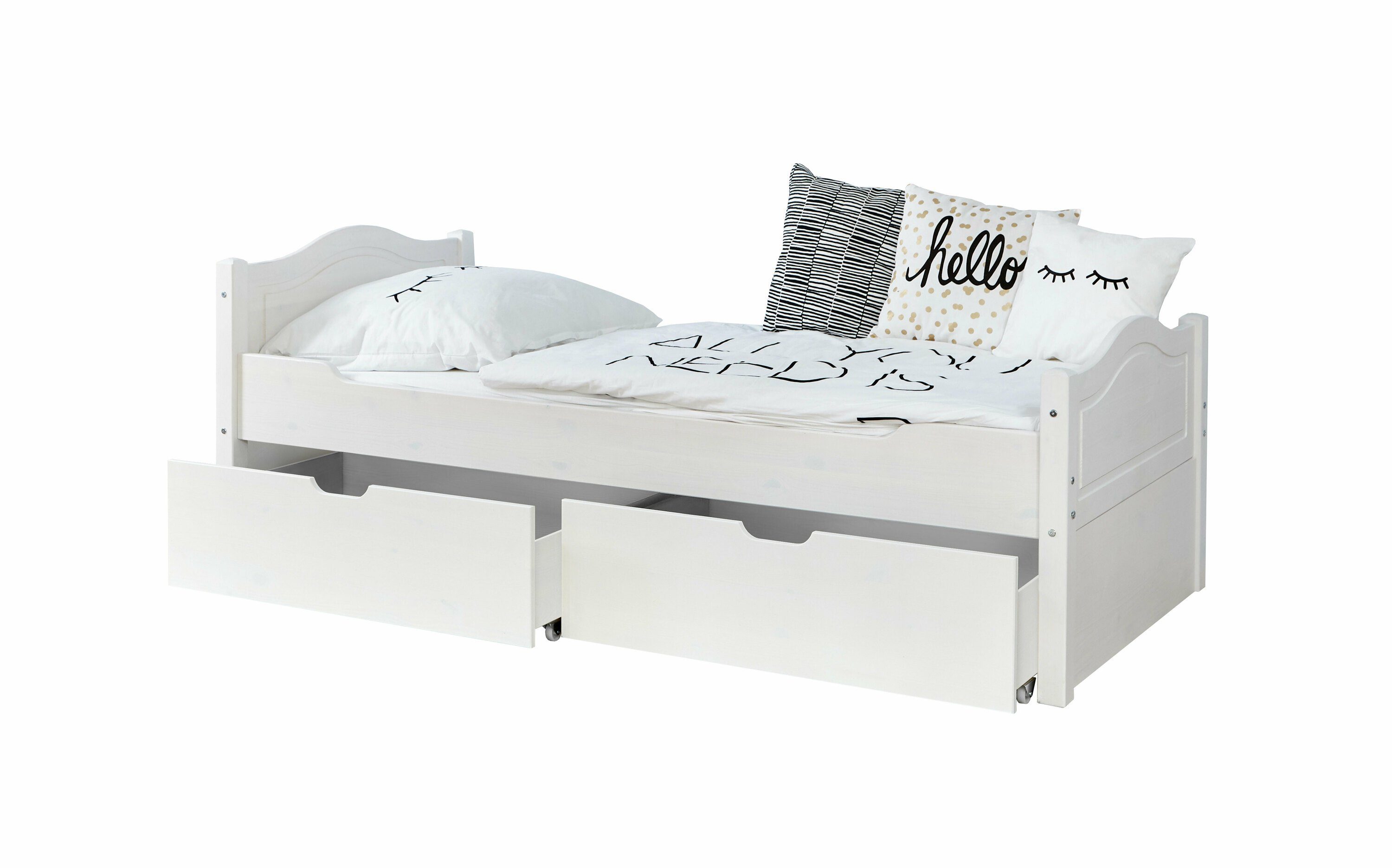 Ticaa Bettgestell Einzelbett "Leni" 90x200 Kiefer Weiß günstig online kaufen