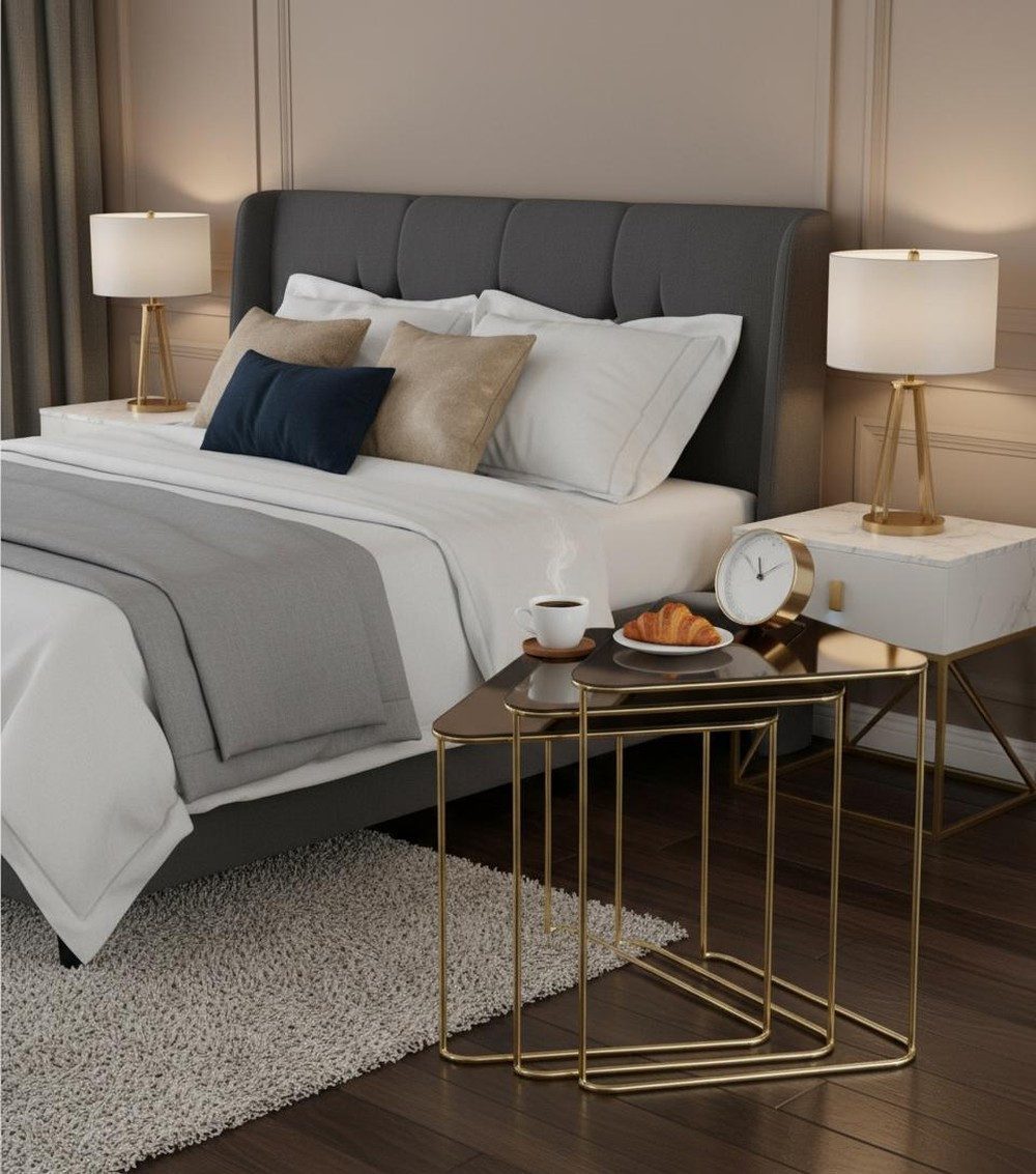 Xlmoebel Couchtisch Eleganter Couchtisch mit goldfarbenem Metallrahmen und Rauchglas (1-St), Made in Europa