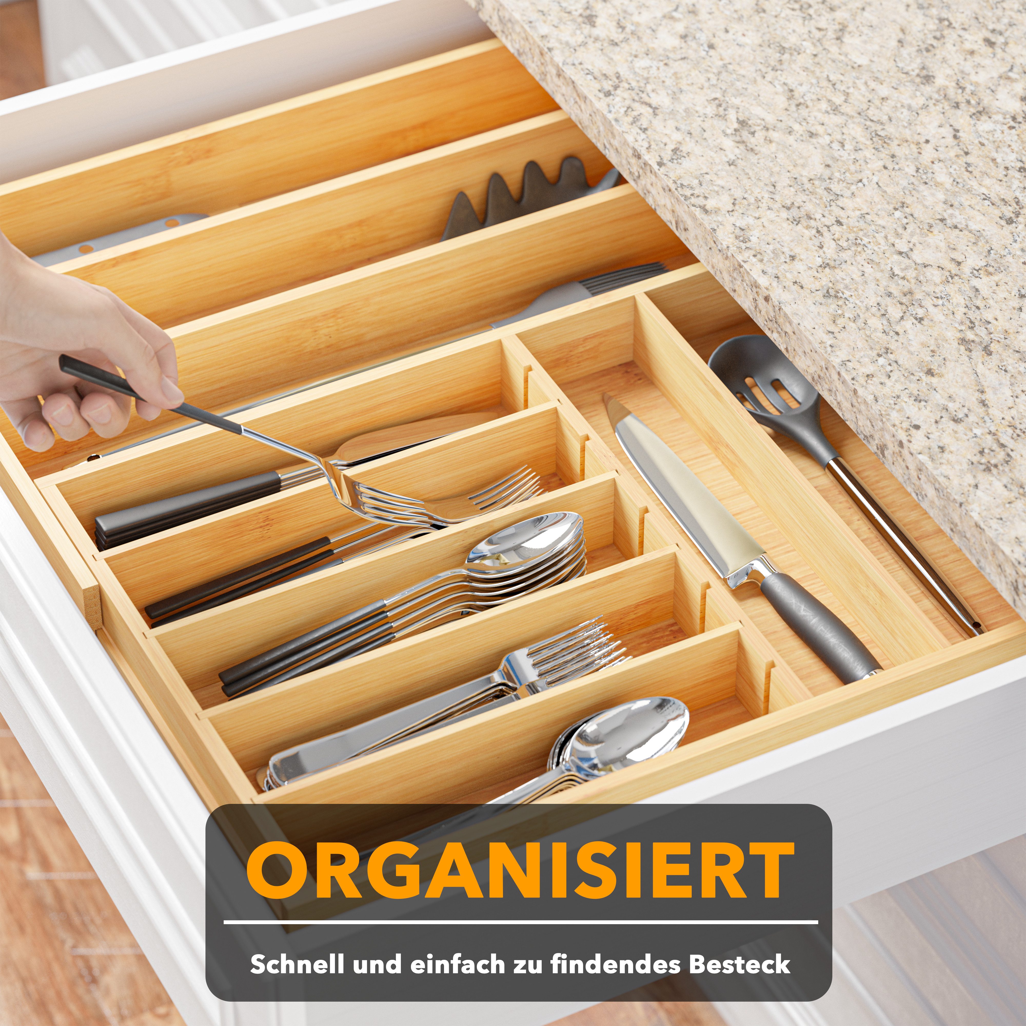 SpaceAid Besteckeinsatz Hoher Bambus-Besteckschubladen-Organizer (für Besteck, Löffel und Messer – Aufbewahrung in Schubladen) – Bild 5 von 5