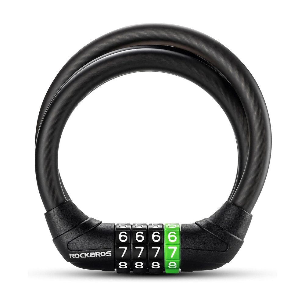ROCKBROS Spiralschloss Fahrradschloss Kabelschloss Zahlenschloss (Spar-Set, 1-tlg., 115 cm flexibel), Zahlencode 4-stellig, Kunststoff-Ummantelung, 205 g