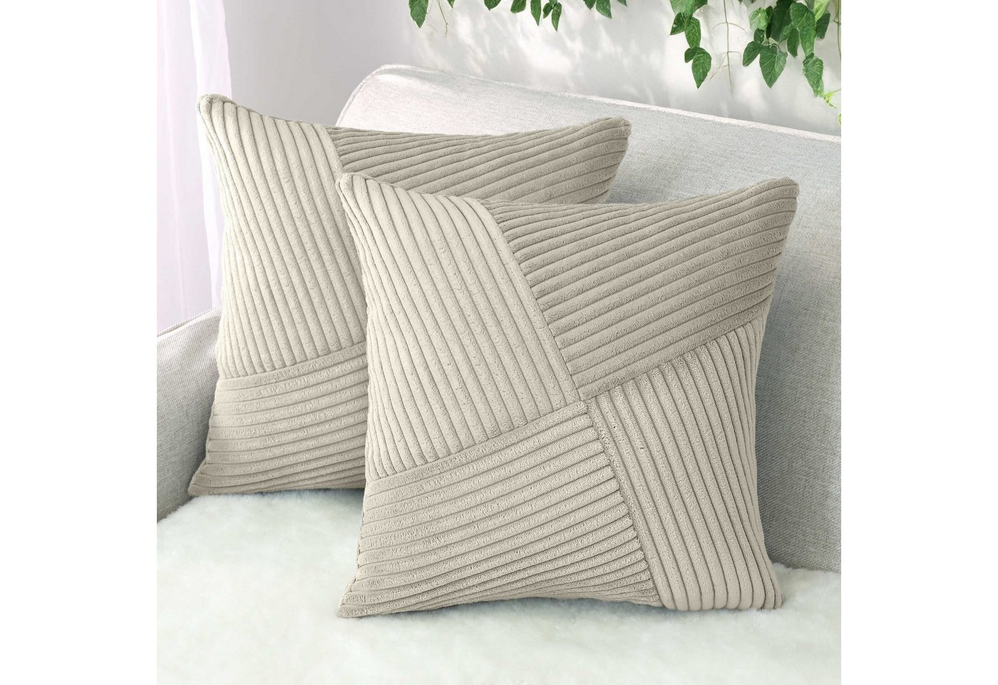 Amilian Dekokissen Sofakissen 40x40 2er Set mit Füllung und Bezug - Cord-Optik, Reißverschluss, formstabil, 2 Stück
