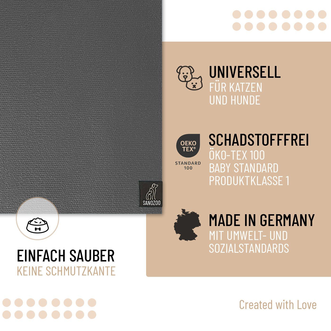 Sanozoo Napfunterlage Öko-Tex & Made in Germany, 2-St., für Hunde & Katzen in Eckig, Rund, Halbrund oder Eckrund
