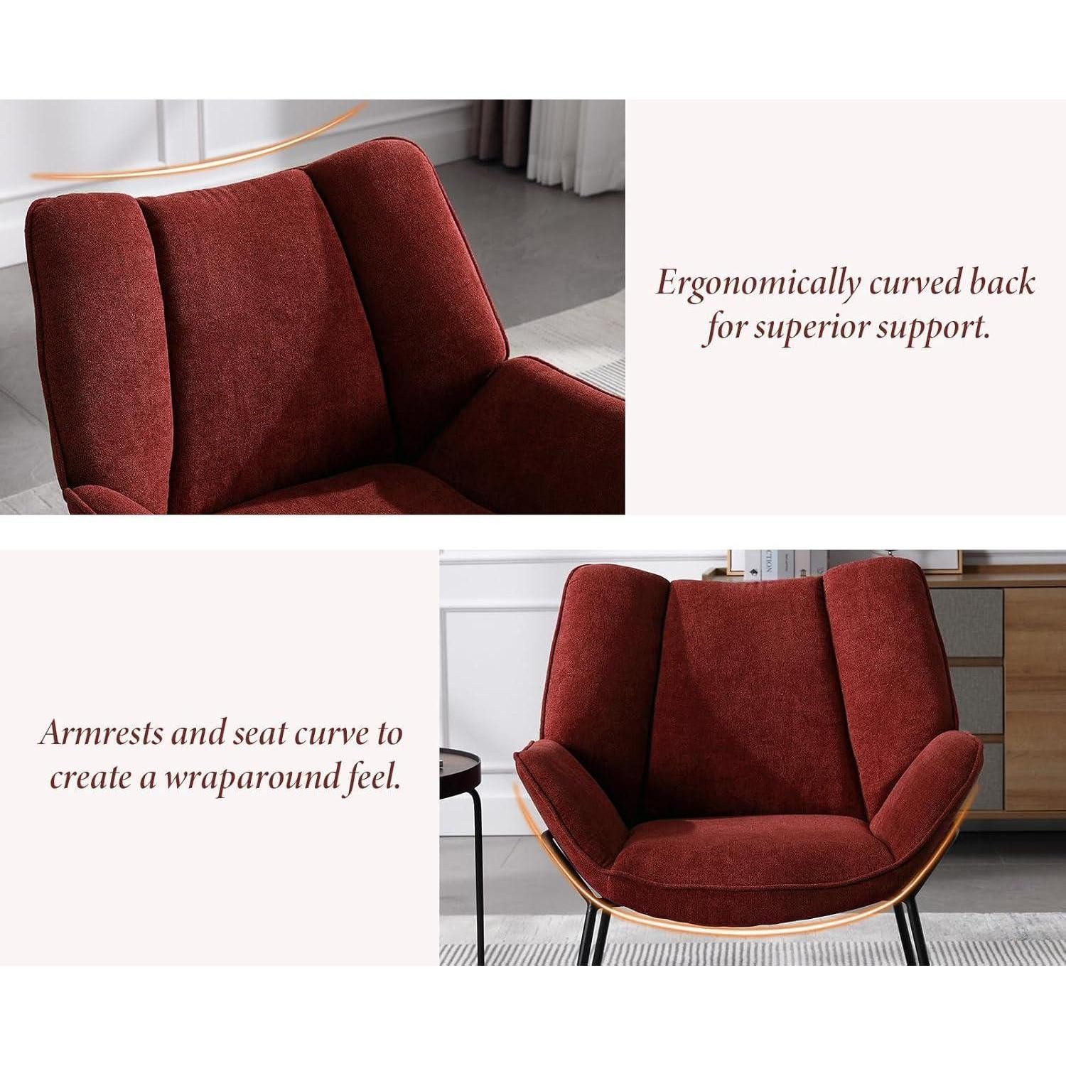 LuxusKollektion Loungesessel Sessel Loungesessel Ohrensessel Chenille Metallbeine Rot