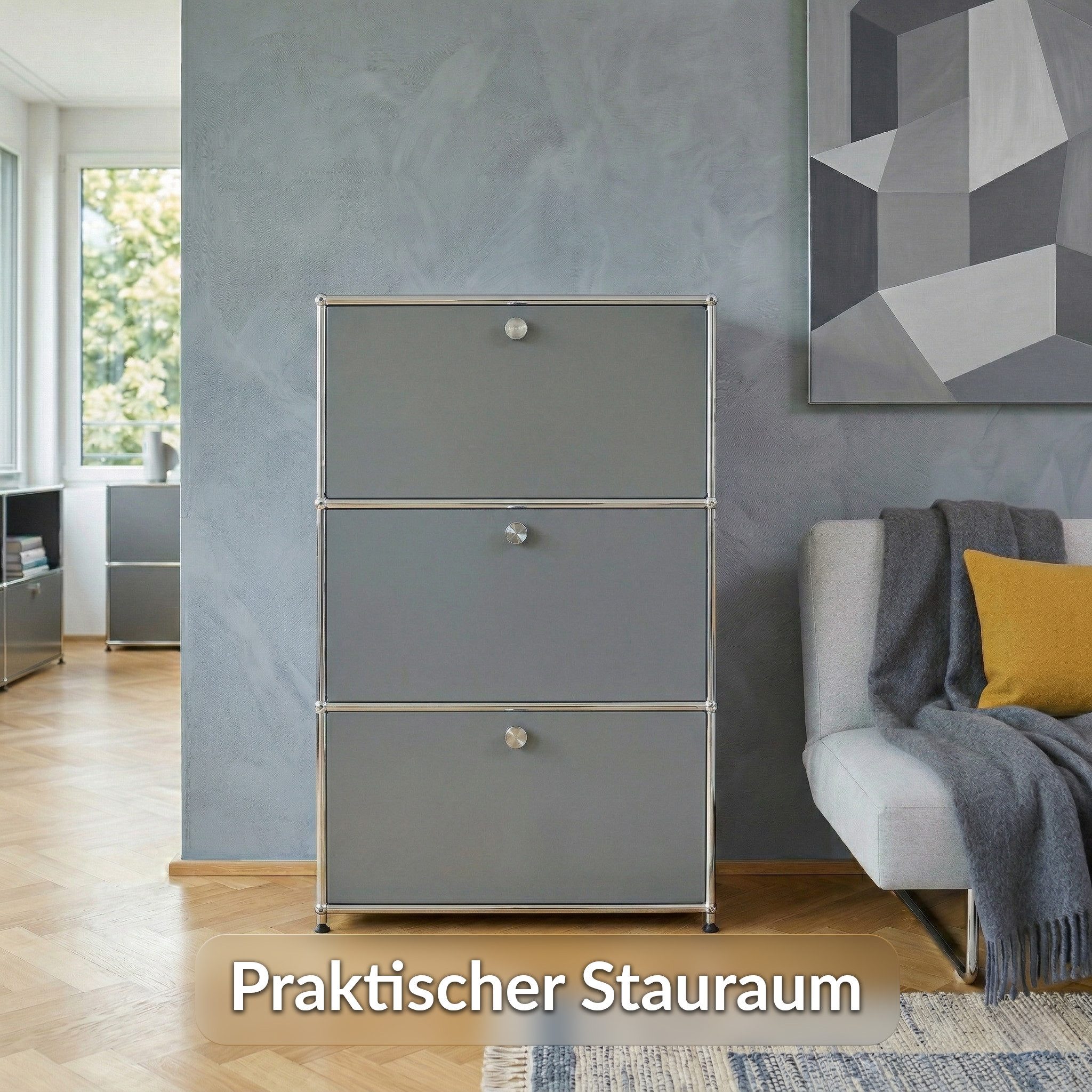 Floordirekt Sideboard Concept Epure MK-129 Metallschrank, 3 verschließbare Fächer, 3 verschließbare Fächer, B75×T40×H120 cm – Bild 5 von 5