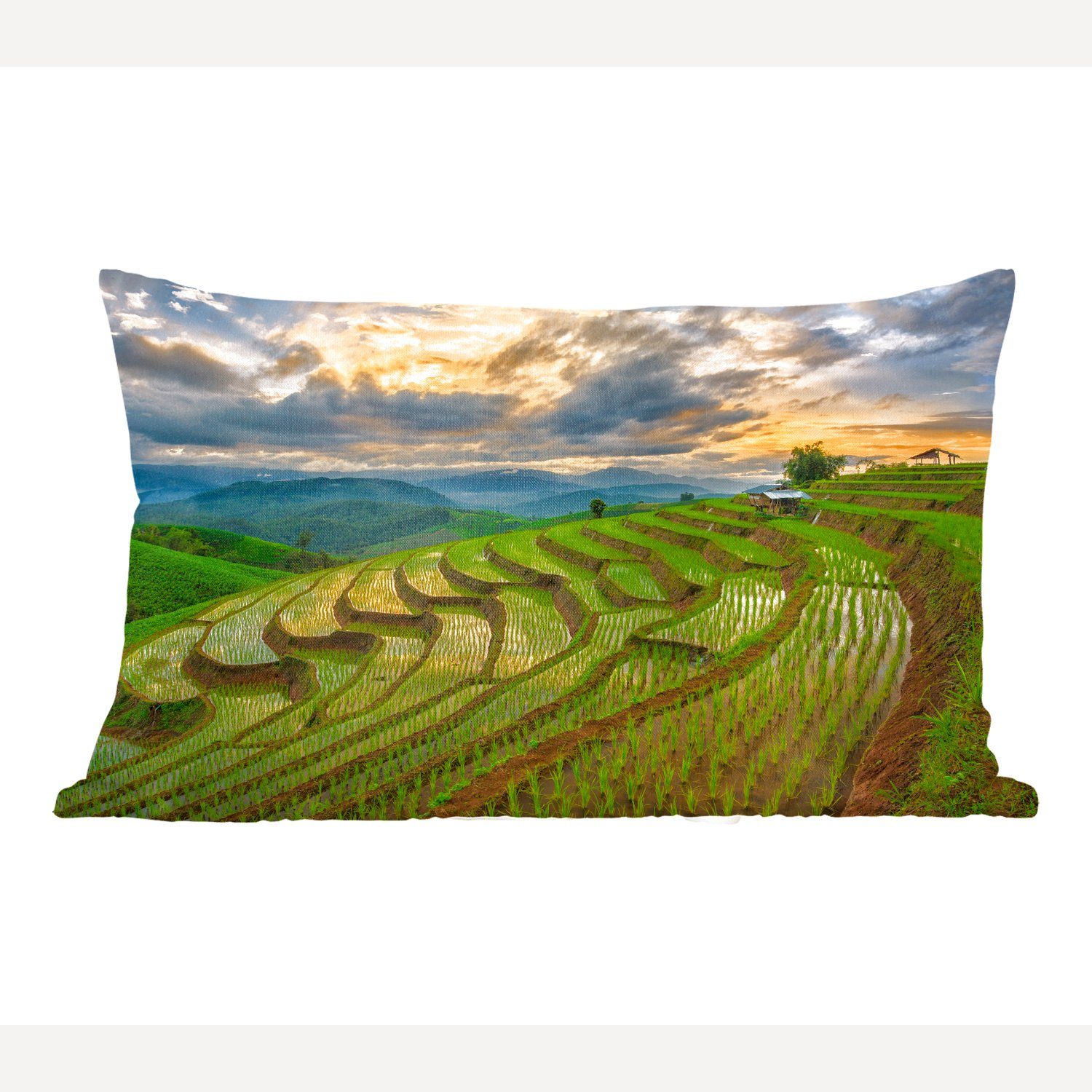 MuchoWow Dekokissen Ein schönes Wolkenfeld über den Reisfeldern Thailands, Wohzimmer Dekoration, Zierkissen, Dekokissen mit Füllung, Schlafzimmer