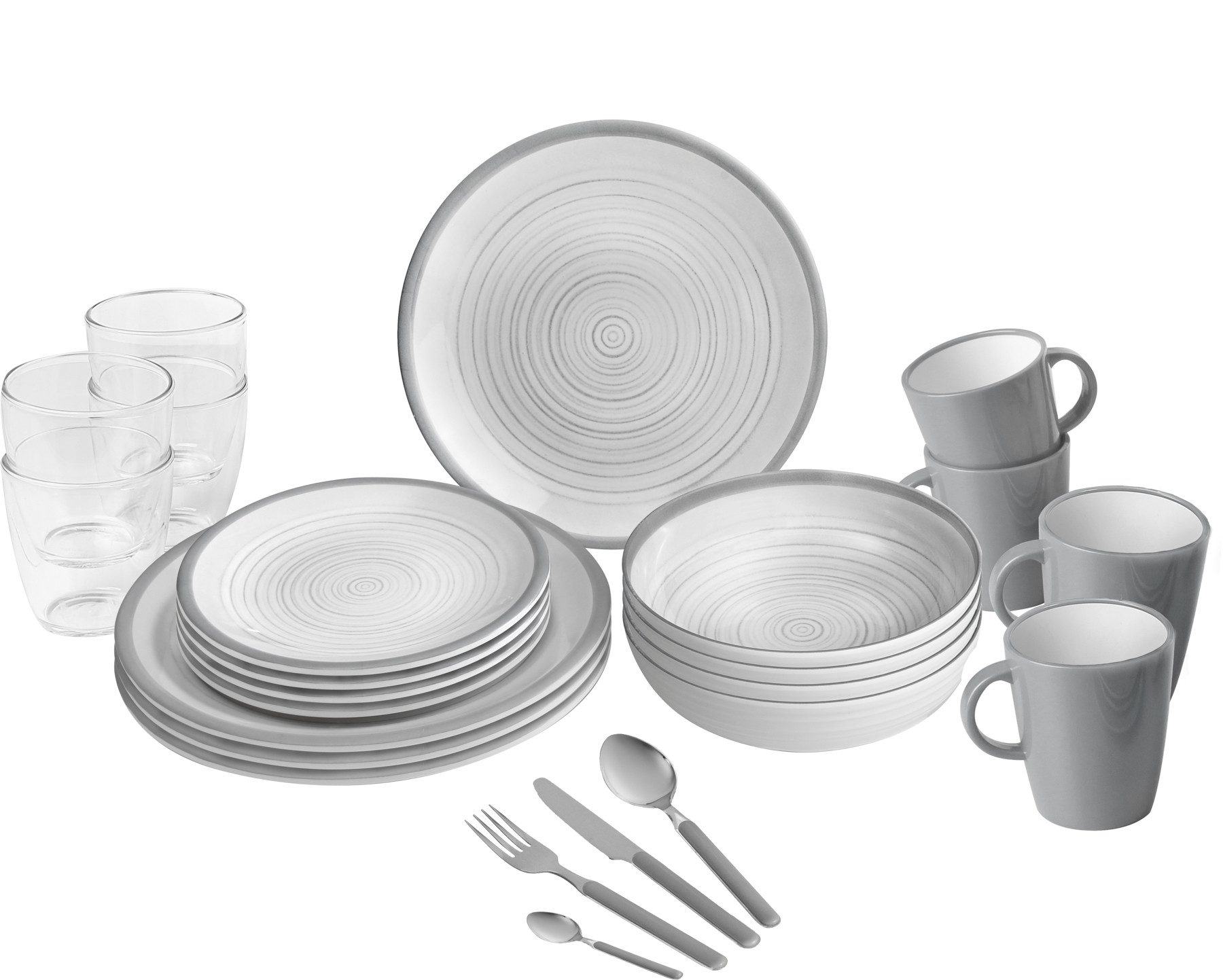 BRUNNER Geschirr-Set Bellagio (36-tlg), 4 Personen, Melamin, Geschirr-Set Bellagio 36tlg Camping Picknick Outdoor Küche Wohnmobil