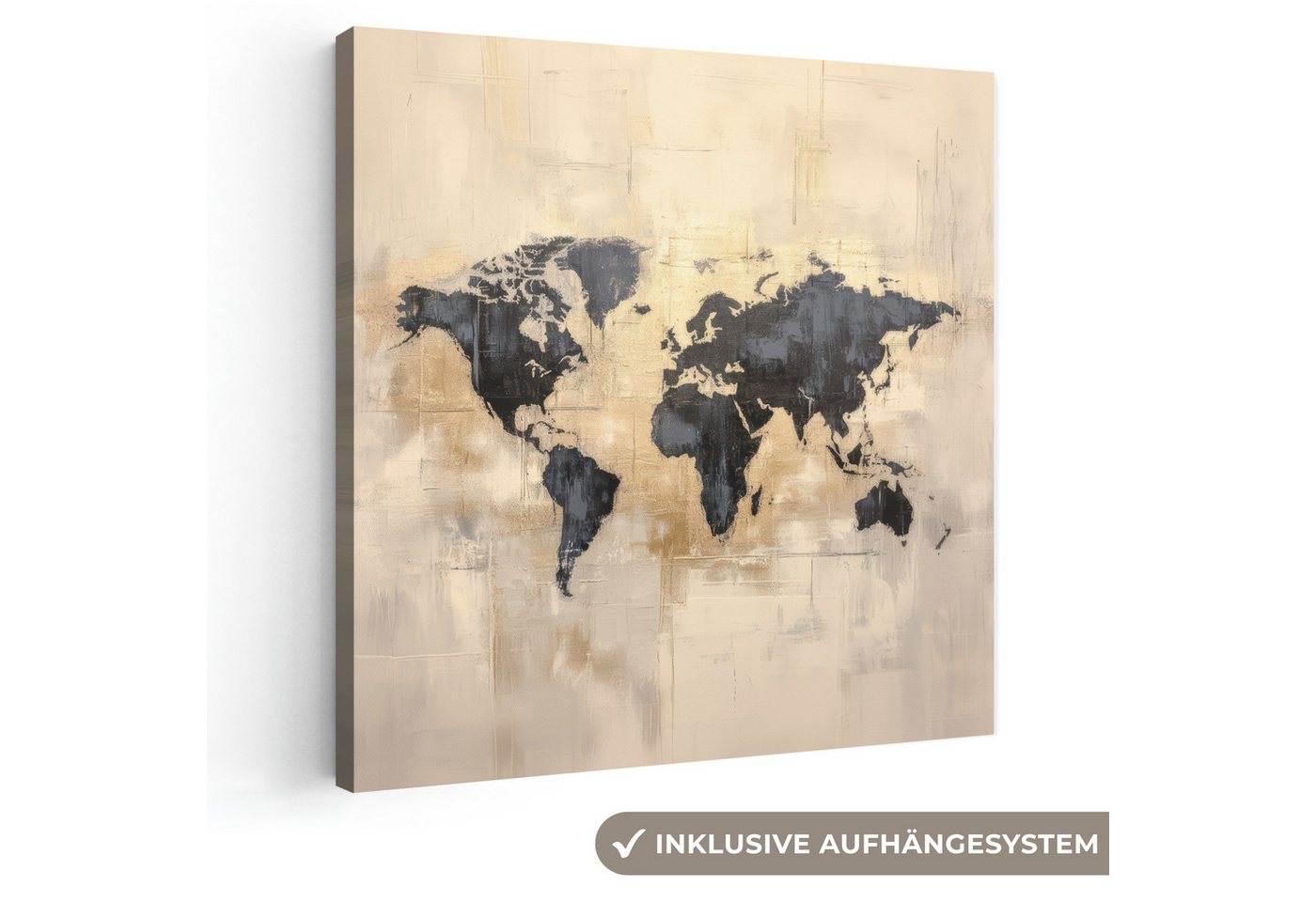 OneMillionCanvasses® Leinwandbild Weltkarte - Gold - Schwarz - Abstrakt, Fotodruck (1 St), Wandbild, Deko Schlafzimmer Wohnzimmer Flur 20x20 cm