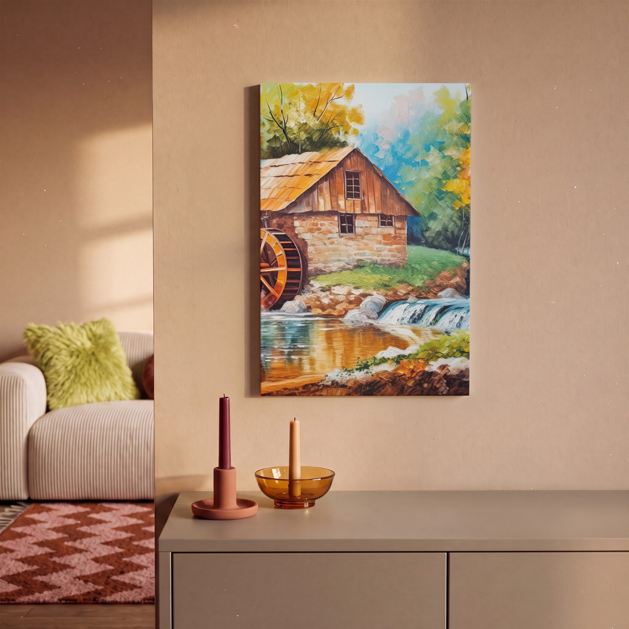 OneMillionCanvasses® Leinwandbild Landschaft - Malerei - Zuhause - Kunst - Herbst, Fotodruck (1 St), Leinwand Canvas Wandbild, Wanddekoration 20x30 cm – Bild 2 von 5