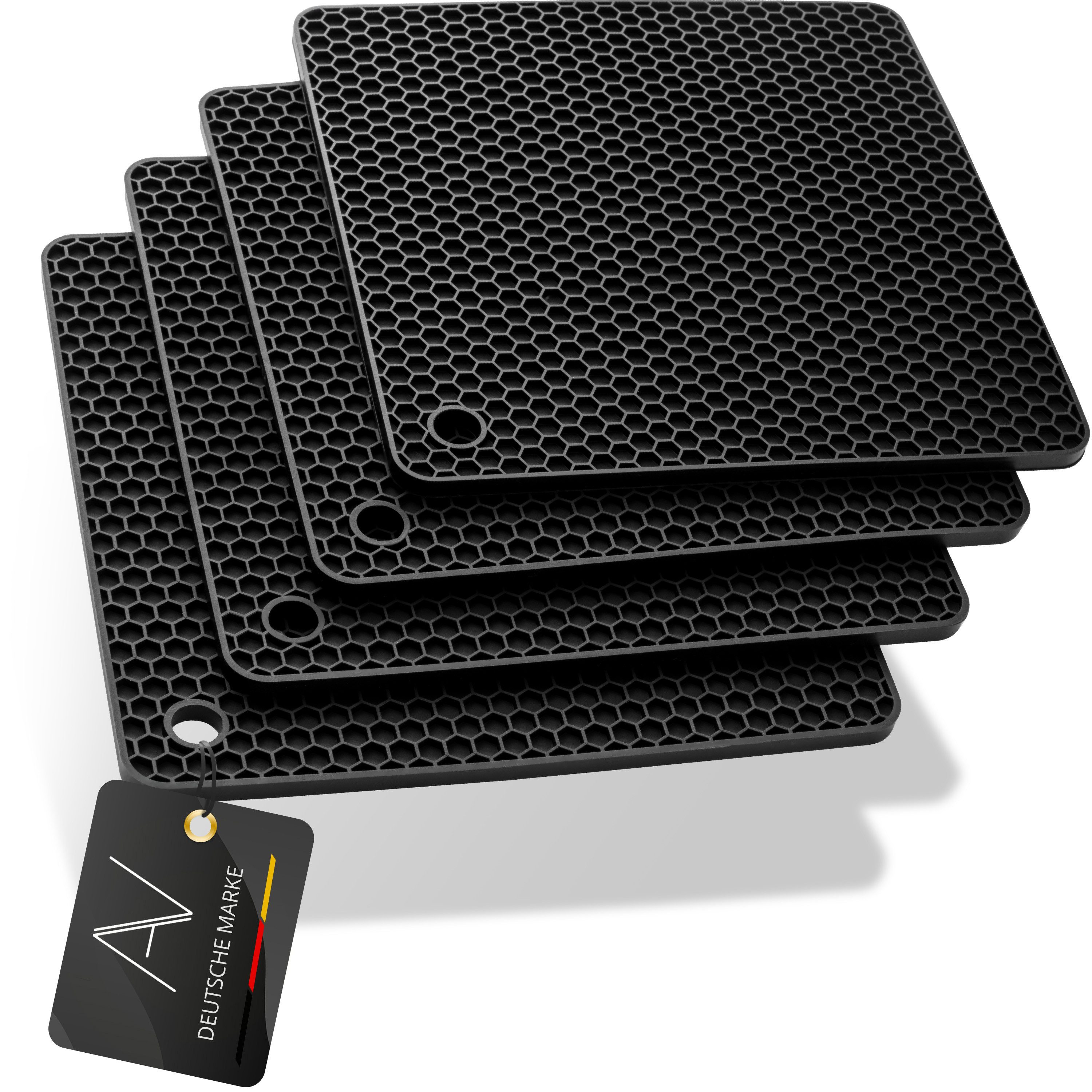 AVANA Topfuntersetzer Silikon Untersetzer Multifunktional Pfannenuntersetzer Topflappen, Zubehör für Töpfe, Pfannen, Auflaufformen, 4er Set, Hitzebeständig, Wabenmuster, Schwarz