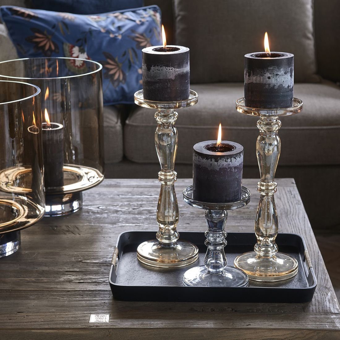Kerzenhalter Candle Sandila für Holder grau Maison und Stumpen- Stabkerze M Rivièra Glas