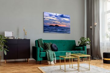 Sinus Art Leinwandbild 120x80cm Wandbild auf Leinwand Meer Horizont Abenddämmerung Dunkelblau, (1 St)