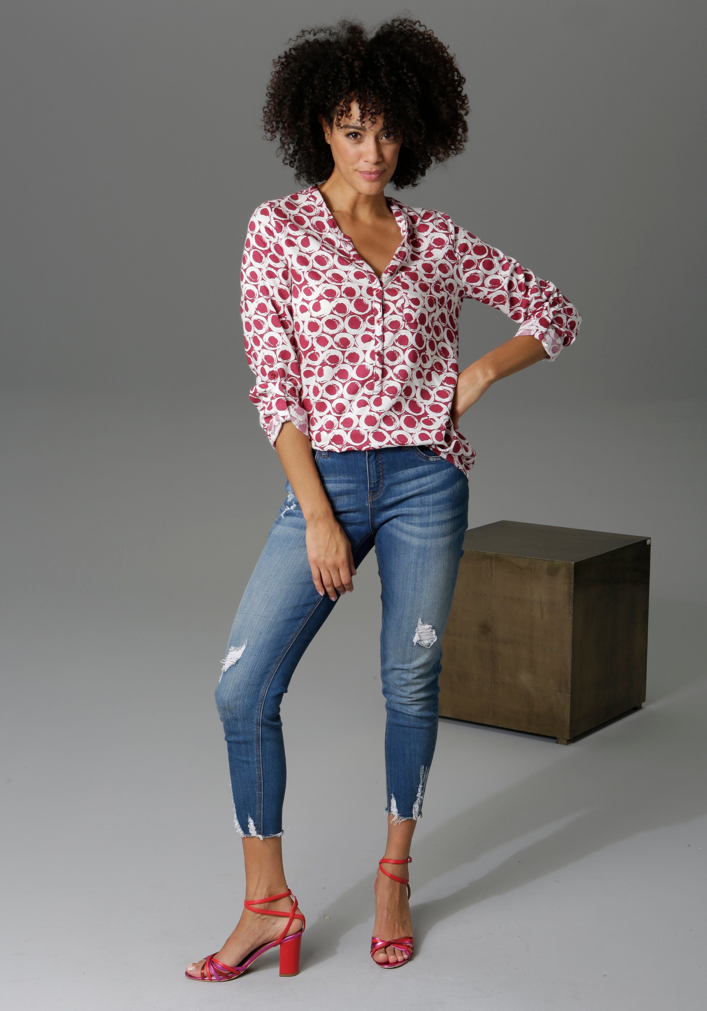 Aniston CASUAL Schlupfbluse mit krempelbaren Ärmeln – Bild 4 von 5
