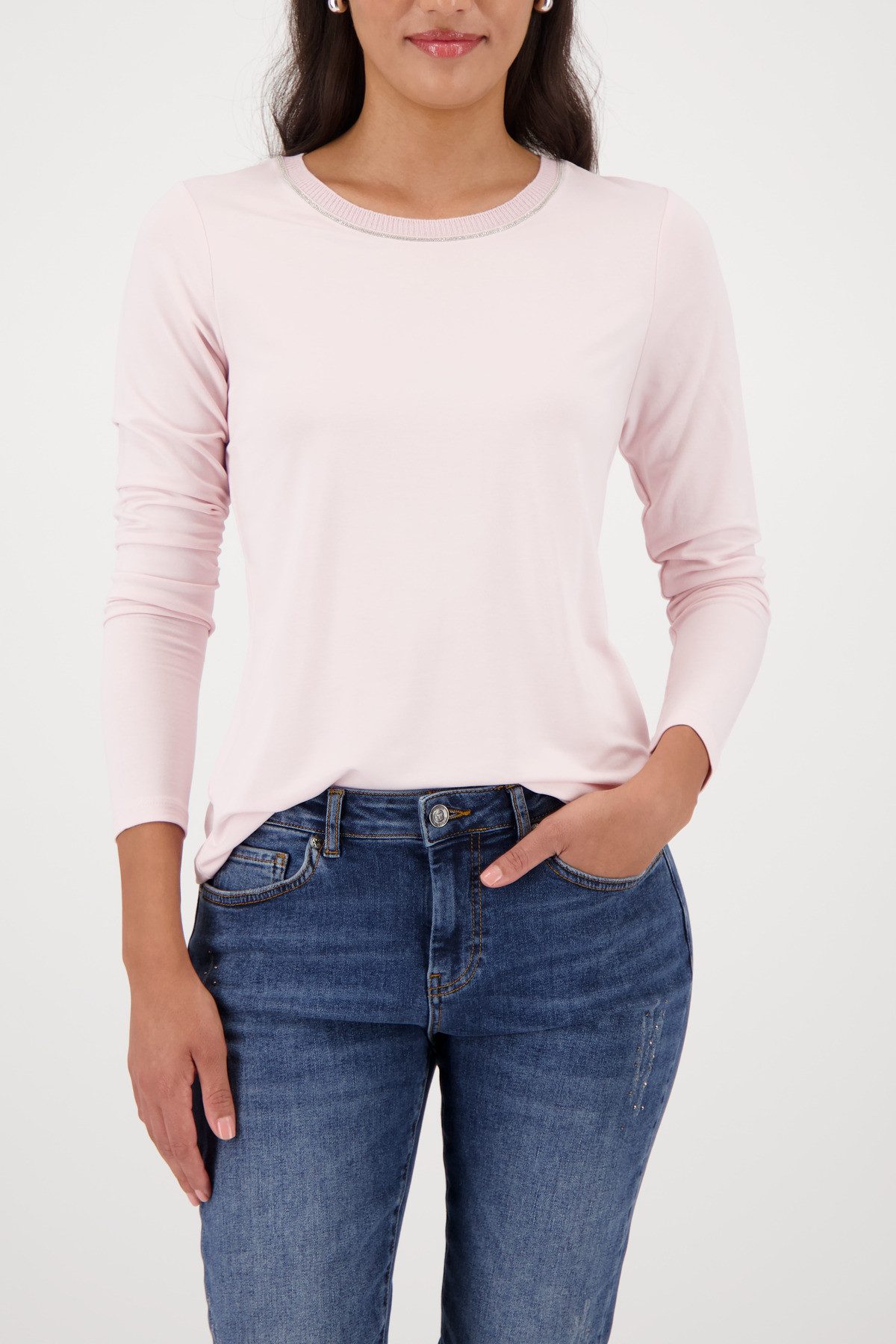 Monari Langarmshirt Shirt Basic Schmuck Kette Regular fit mit Rundhalsaussc günstig online kaufen
