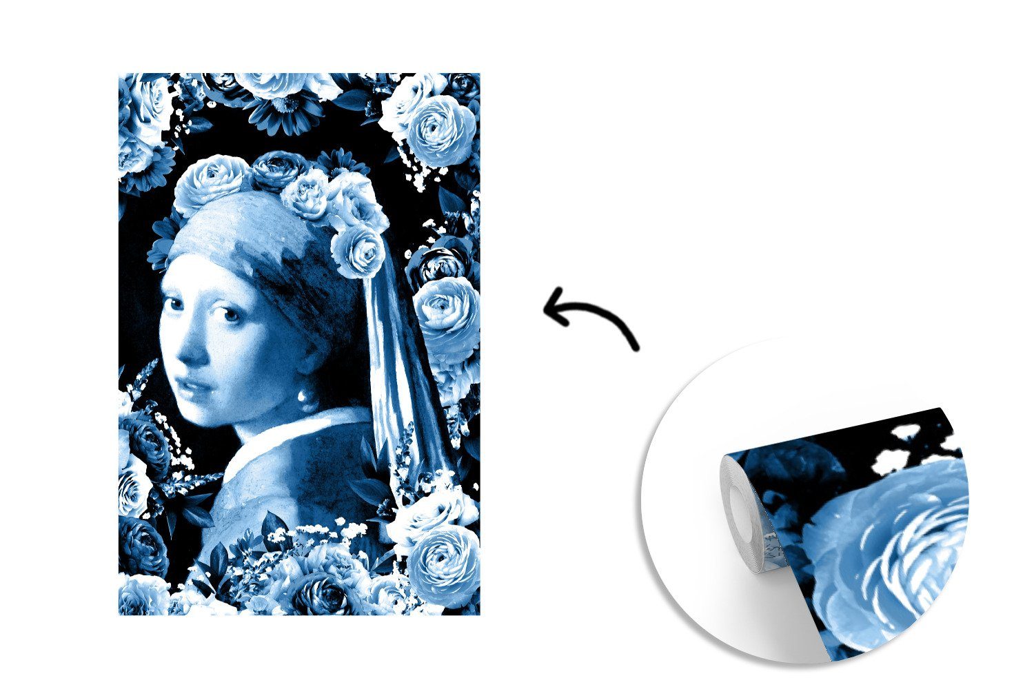 Mädchen (3 Wandtapete Blau, - Montagefertig Fototapete Delfter Johannes Perlenohrring Tapete Matt, - mit Wohnzimmer, St), Vinyl MuchoWow Vermeer bedruckt, für