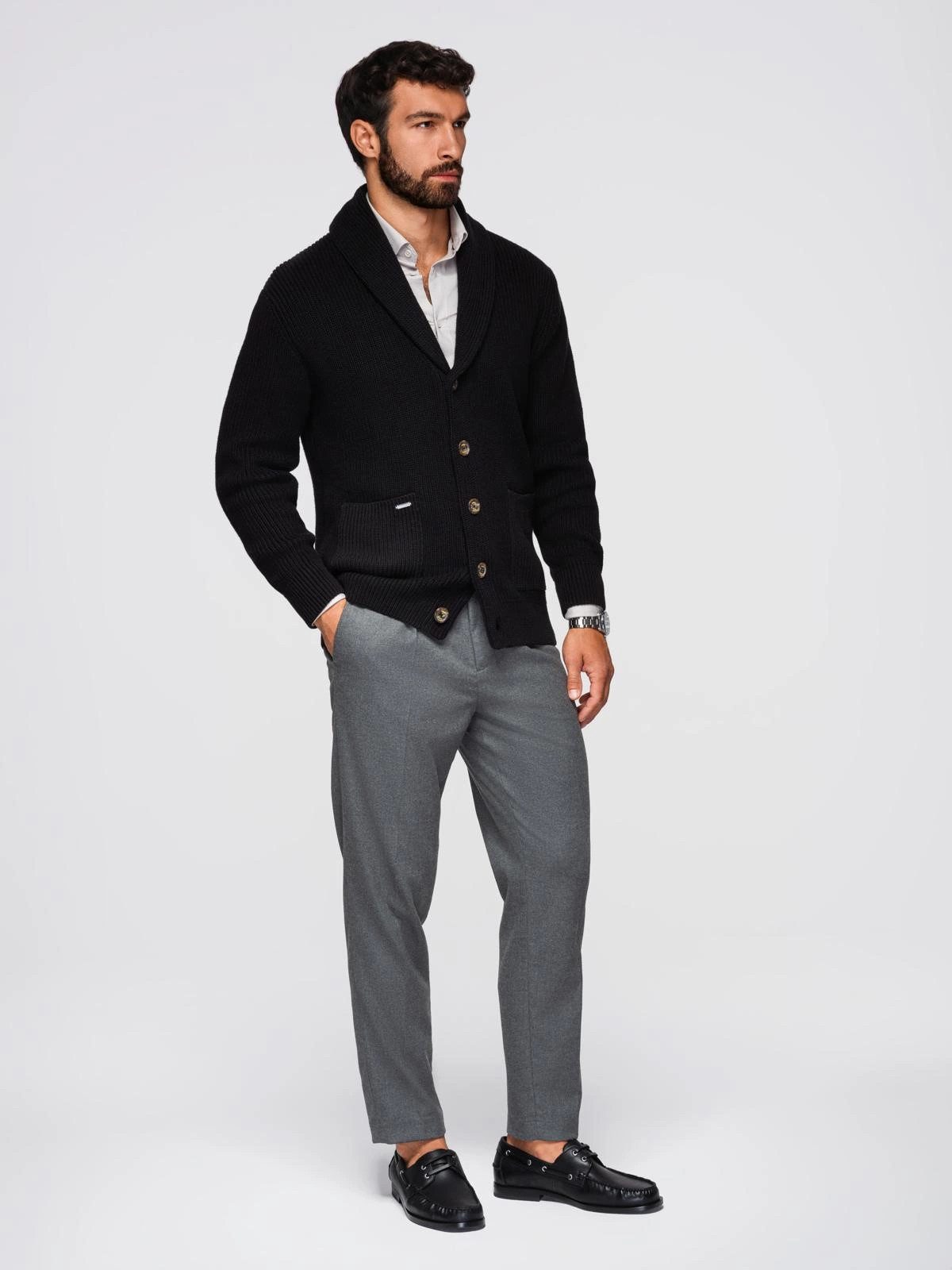 OMBRE Cardigan Herren-Strickjacke aus Baumwolle mit Schalkragen
