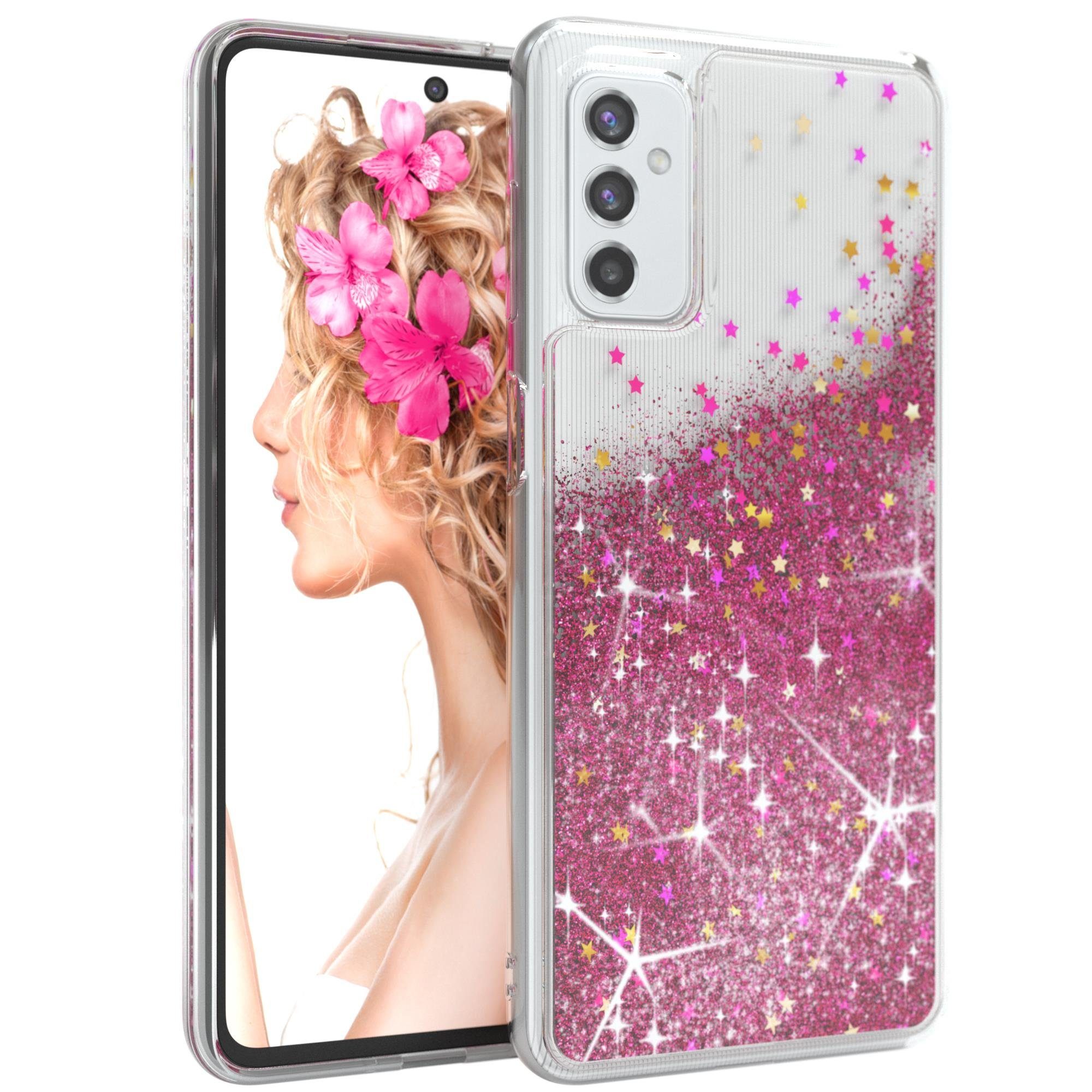 EAZY CASE Handyhülle Liquid Glittery Case für Samsung Galaxy M52 5G 6,7 Zoll, Glitzerhülle Shiny Slimcover stoßfest Durchsichtig Bumper Case Pink