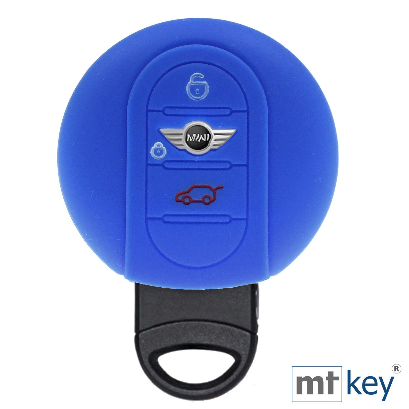 mt-key Schlüsseltasche Autoschlüssel Softcase Silikon Blau, Tasten Mini F55 Clubman F54 Countryman für 3 Schutzhülle F57 KEYLESS F60 F56