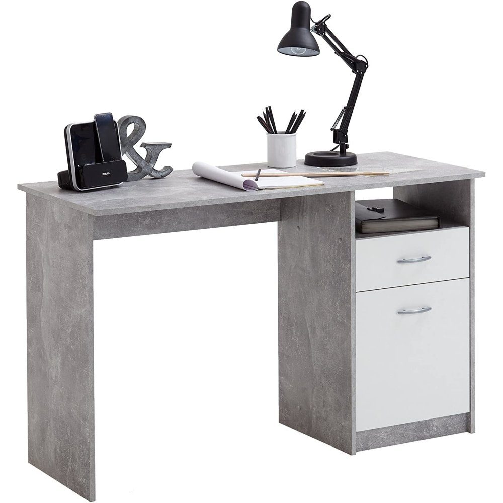 Bürotisch Schreibtisch grau/weiß Arbeitstisch Beton Möbel Light Kinderschreibtisch Schreibtisch FMD Jackson Atelier FMD