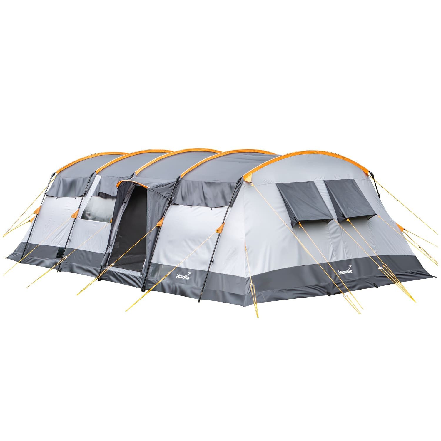 Skandika Gruppenzelt Hurricane 12 Sleeper Protect, Familienzelt mit eingenähtem Zeltboden, (Sleeper Technology, 2 Eingänge, Haken für Zeltlampe, Organizer-Taschen), 2 dunkle teilbare Schlafkabinen, 5000 mm Wassersäule, 215 cm Stehhöhe