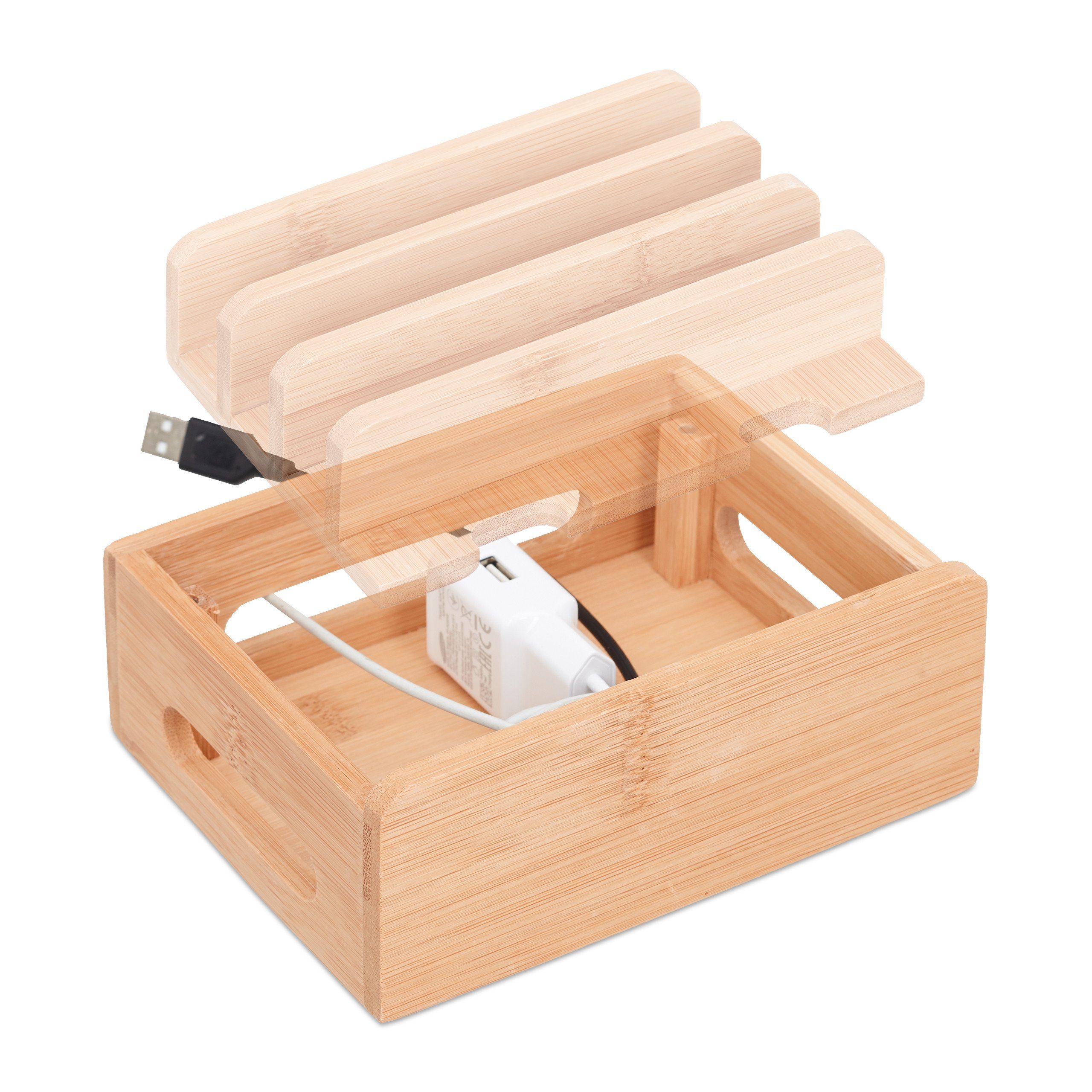 relaxdays Handy-Halterung Bambus Ladestation für 6 Geräte, (1-tlg) – Bild 4 von 5