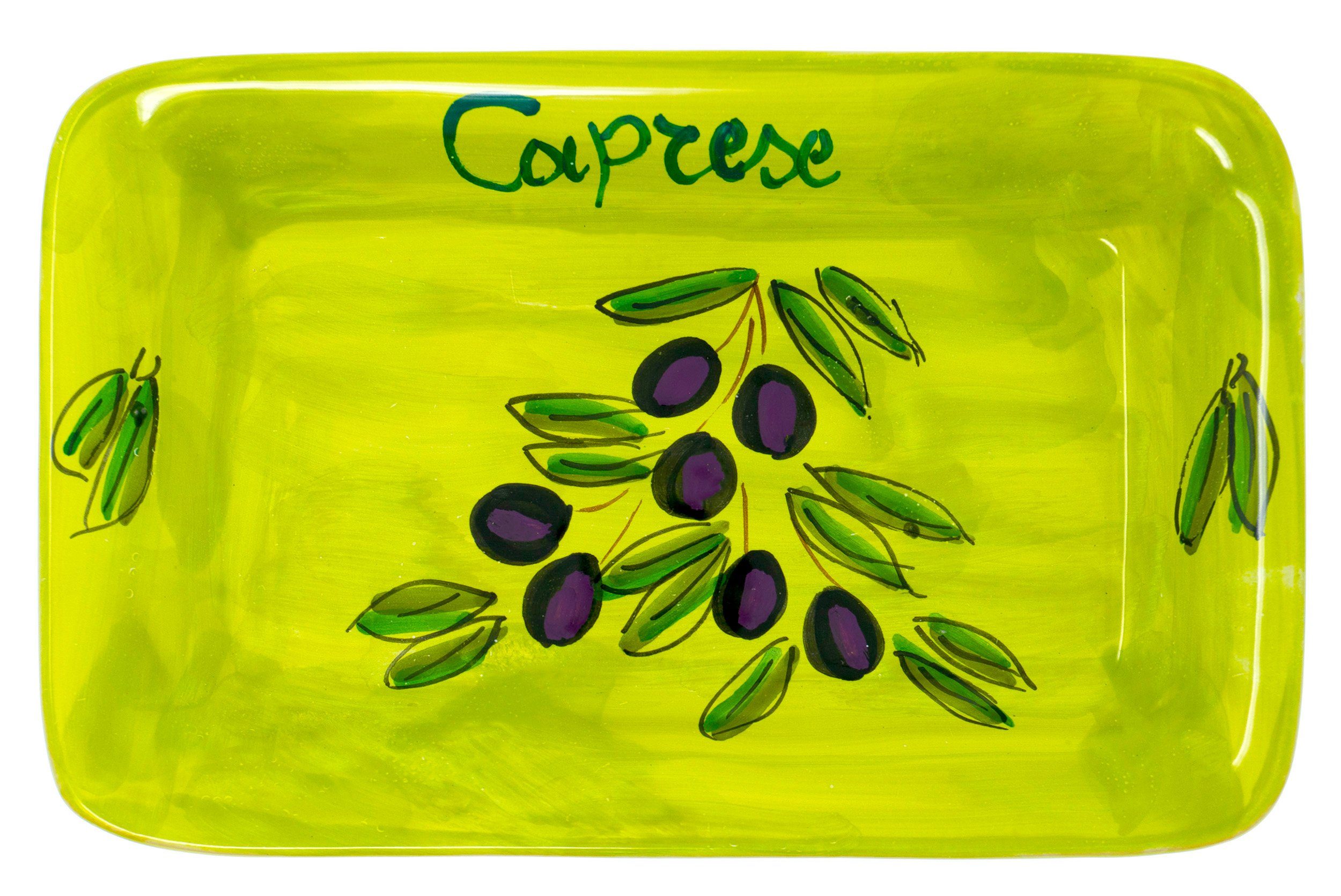 Lashuma Servierteller Olive, Keramik, Käseteller handbemalt, eckige Servierplatte aus Italien