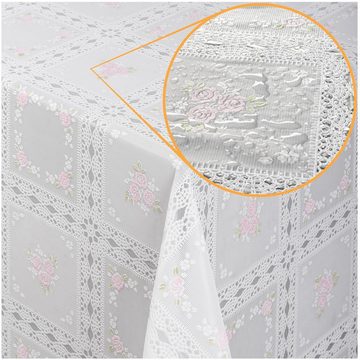 ANRO Tischdecke Tischdecke Lace Vinyl Häkelspitze Blumen Weiß Robust Wasserabweisend, Geprägt, Relief, Lace Vinyl