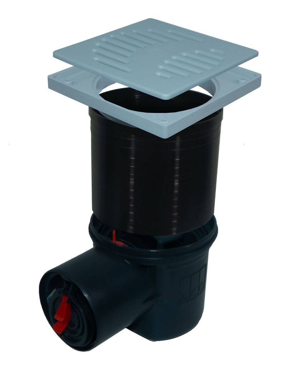 ACO Severin Ahlmann GmbH & Co. KG Haus- und Hofablauf DN100 Kellerablauf Junior mit Rost + Verlängerung + Zulaufstutzen, inkl. Rückstauverschluss, Schlammeimer und Geruchsverschluss