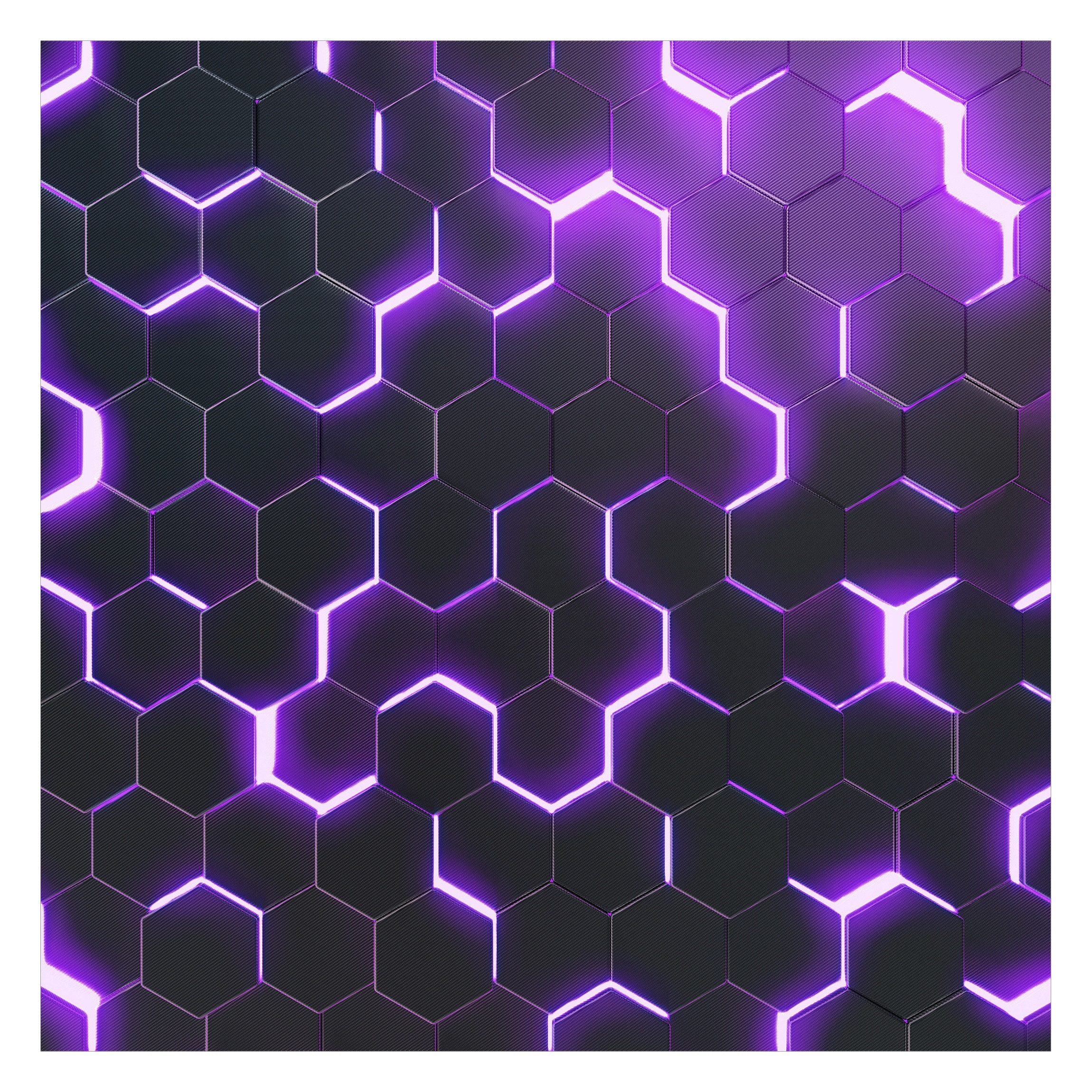 Bilderdepot24 Mustertapete Hexagone Neonlicht Lila 3D-Optik Muster Neon Art Gaming schwarz modern, Glatt, Matt, (Vliestapete inkl. Kleister oder selbstklebend), Jugendzimmer Gaming Zimmer Tapete Wohnzimmer Vliestapete Wandtapete