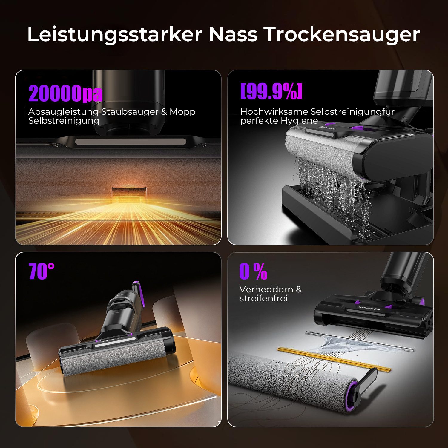 redroad Nass-Trocken-Akkusauger 2026 Saugwischer Smart 3 in 1 20kPa /OLED Nass Trockensauger akku, 300 W, 60 dB/eiseIP44/OLED-Display/14X3800mhA/Nass Trockensauger akku