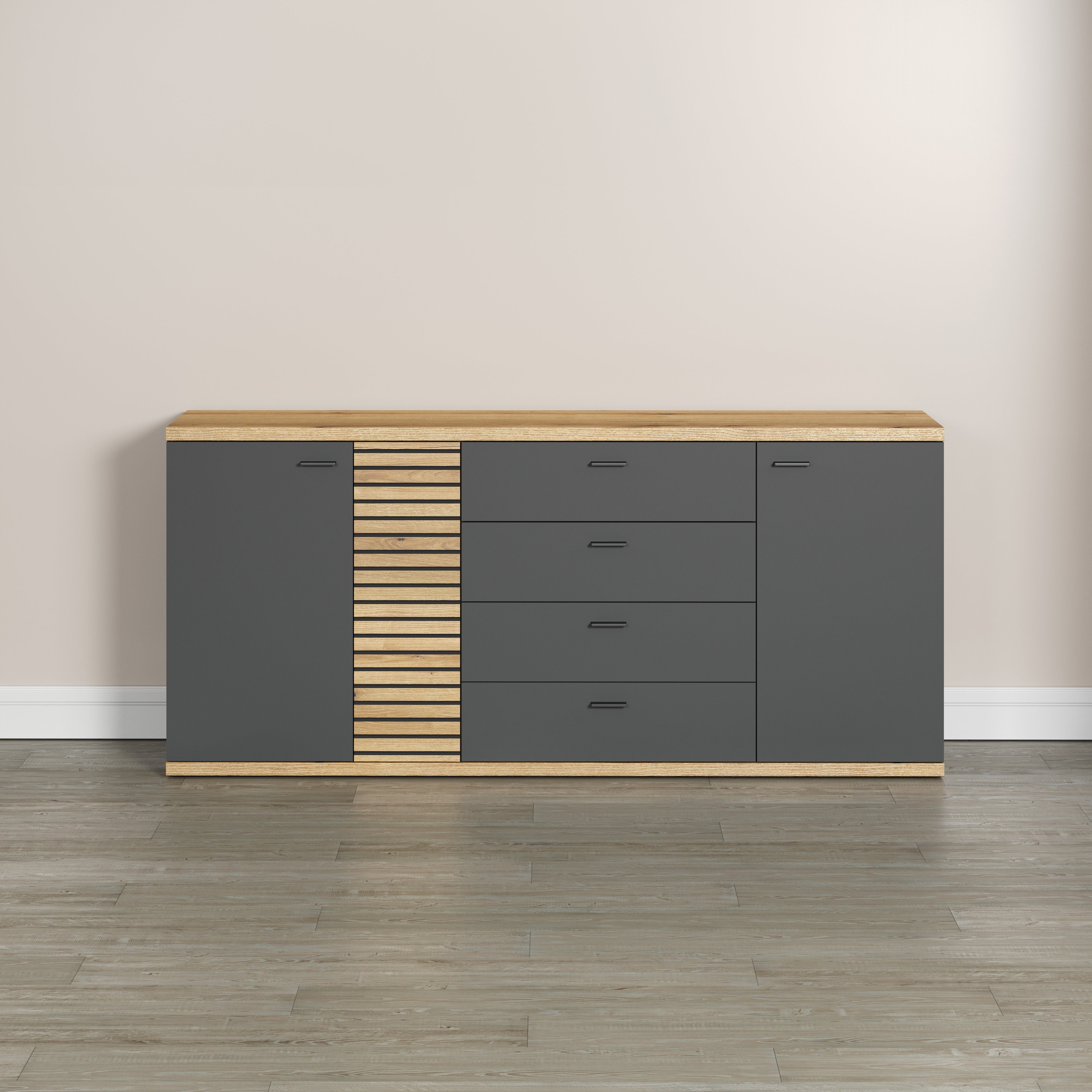 INOSIGN Sideboard Galway, Kommode mit angesagter Rillenoptik und Soft-Close - 186/42/85 cm