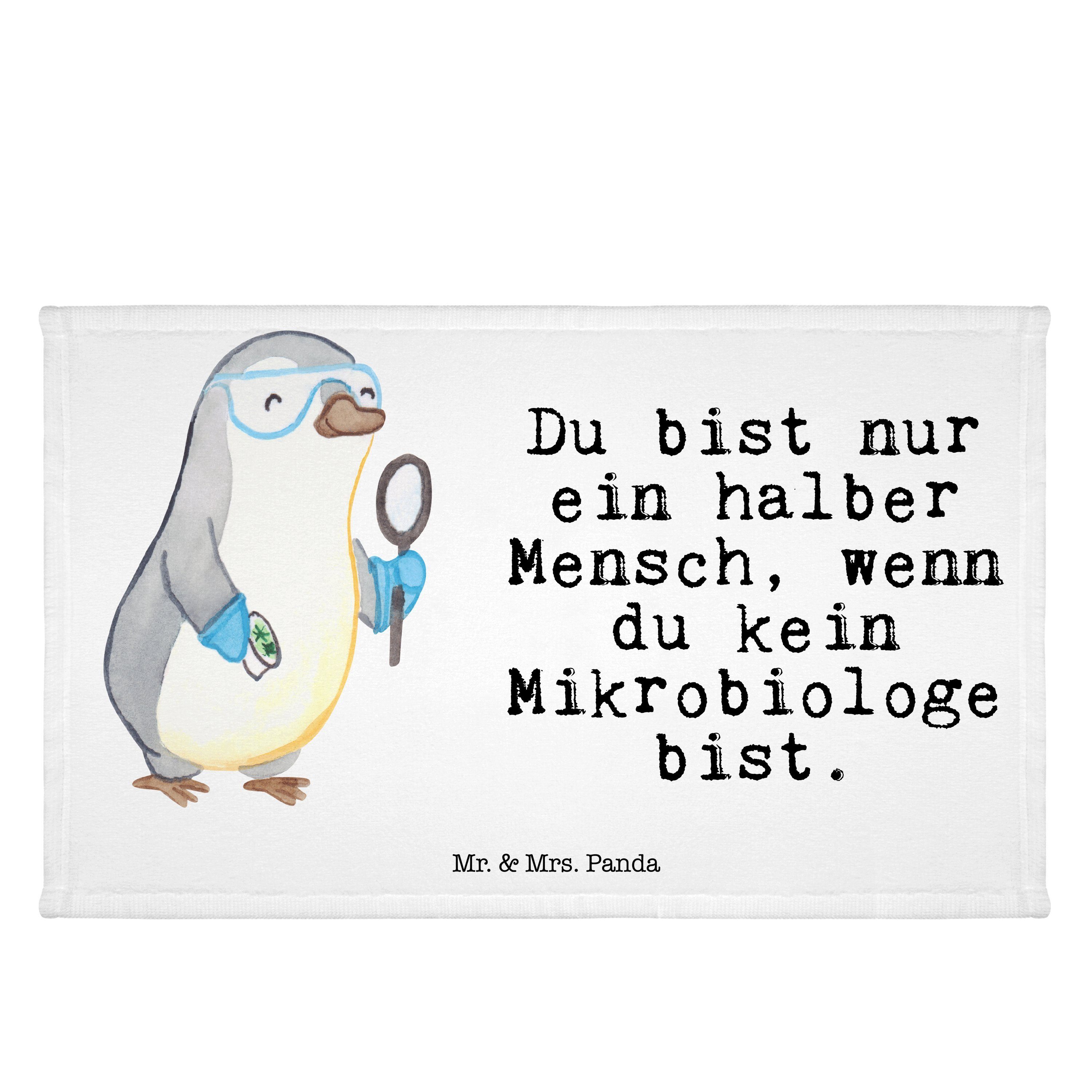 & Handtuch - Kollege, Weiß mit (1-St) Herz Kollegin, - Geschenk, Mr. Mrs. Frottier, Mikrobiologe Panda