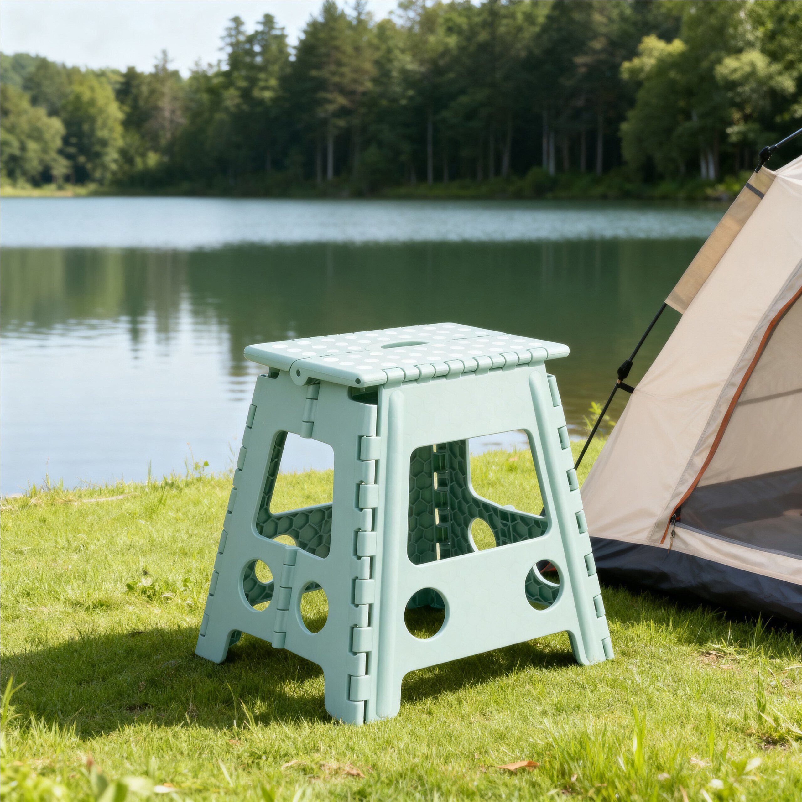 relaxdays Tritthocker Klapphocker faltbar XL, Salbei