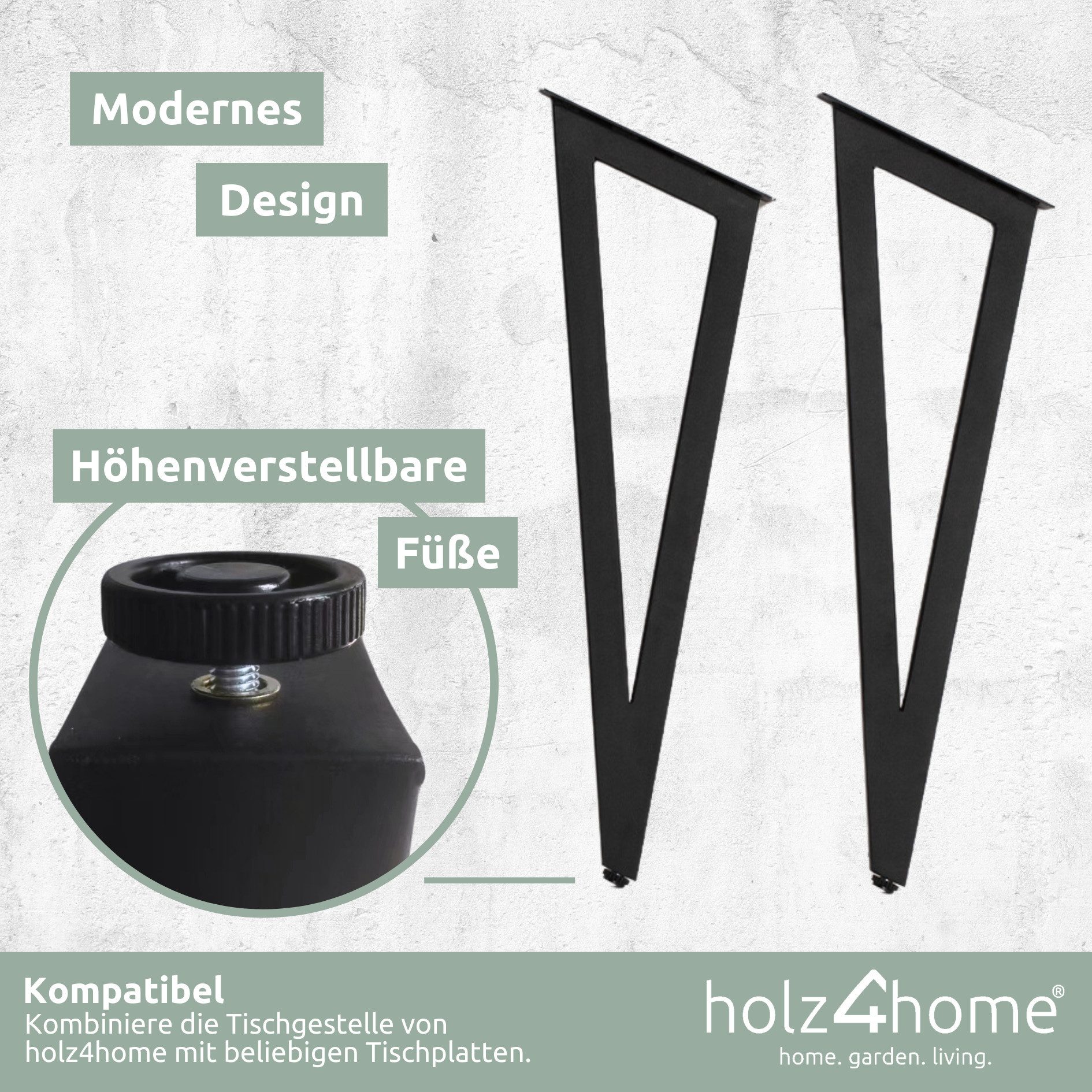 holz4home® Tischgestell Tischbeine aus Metall I Gestell in schwarz pulverbeschichtet I Set
