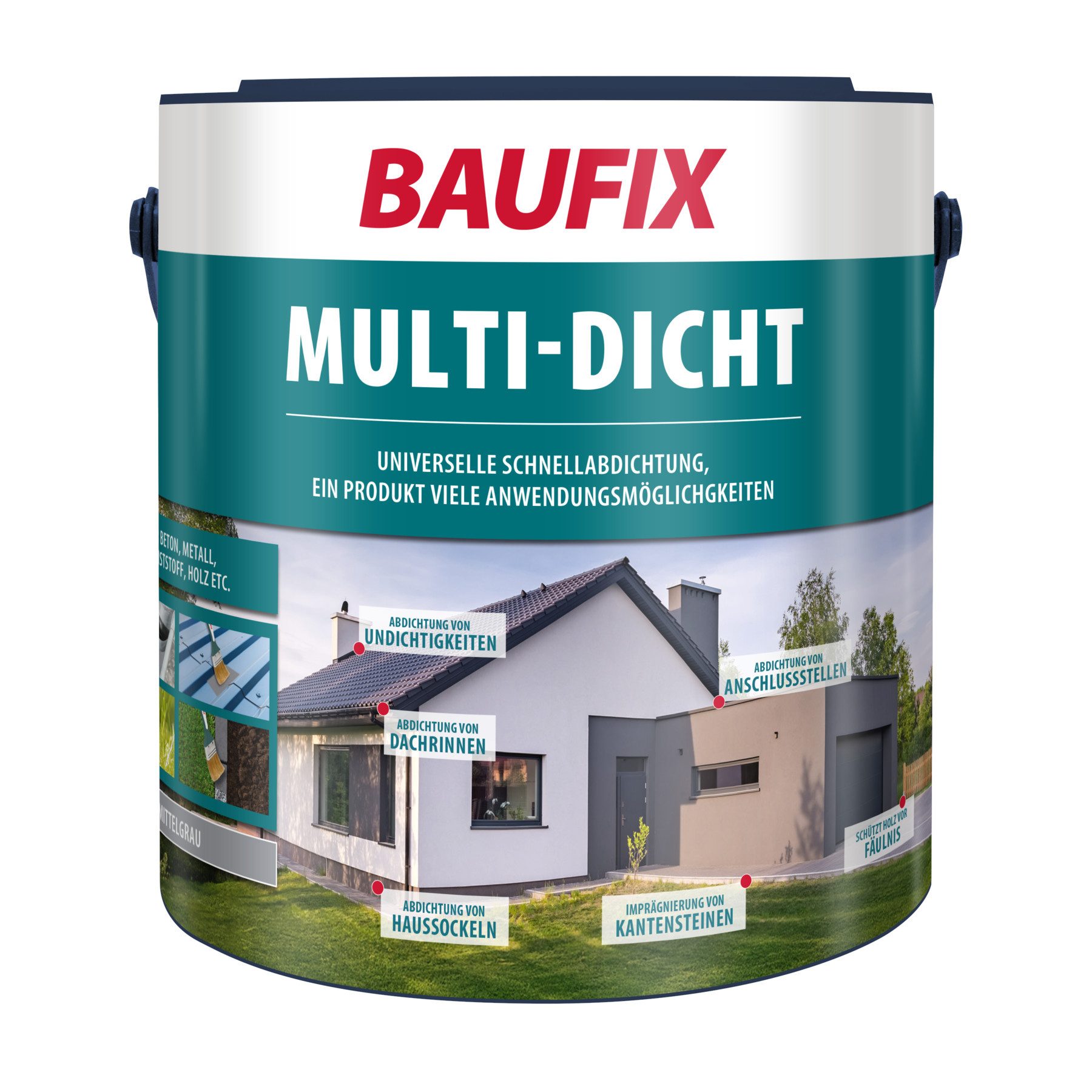 Baufix Dichtstoff Multi-Dicht mittelgrau 1 - 6 kg für 0,6 - 3 m², Dichtmasse, 1K-Abdichtung, hochflexibel, UV-beständig & rissüberbrückend