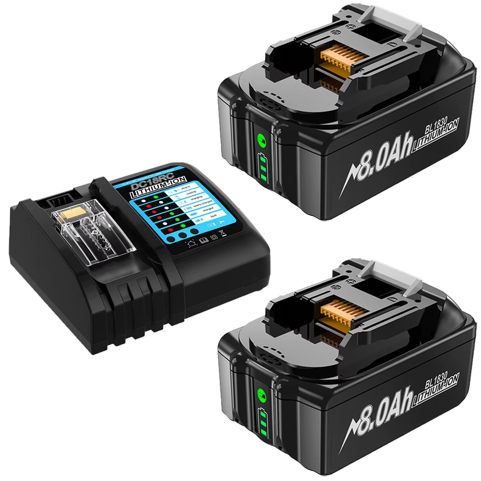 Athlix Ersatz Akku 8,0 Ah für Makita 18V, 2er Set, BL1860 BL1850 Akkupacks Akku 8000 mAh (18 V), 2 Stück, 8000 mAh, 20 % längere Laufzeit