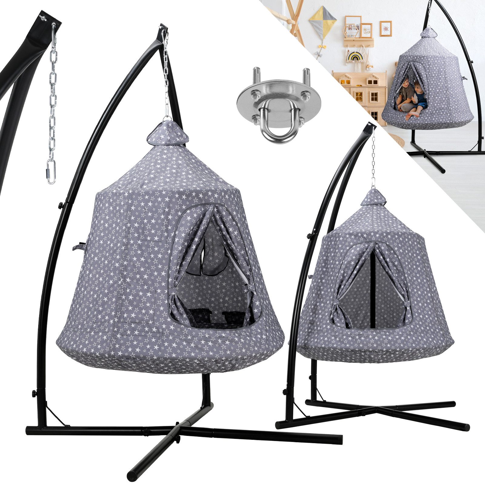 TLGREEN Hängehöhle Hängehöhle kinder mit Gestell (Hängematte int LED-Leucht günstig online kaufen